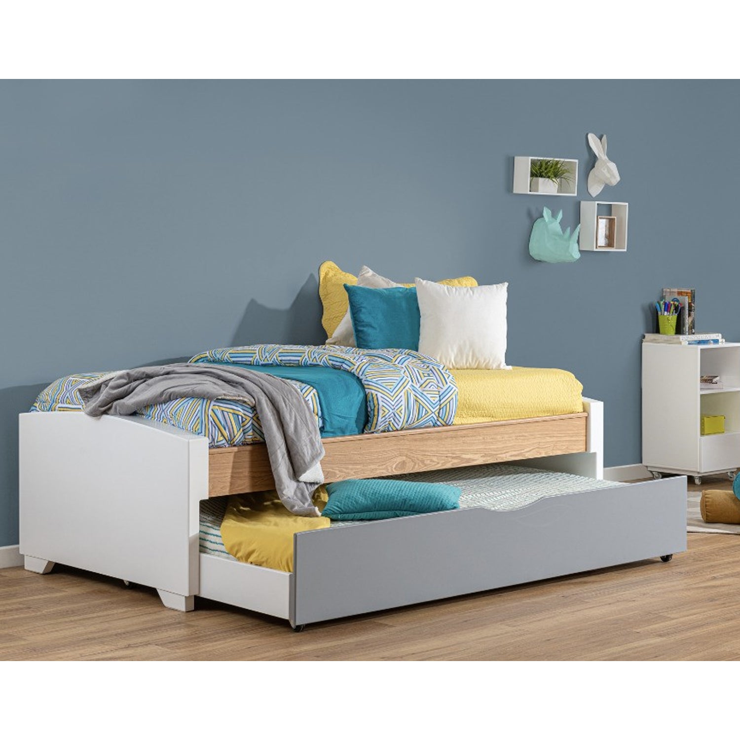 Cama Nido 1.00 Emma Blanco, Natural Y Gris*