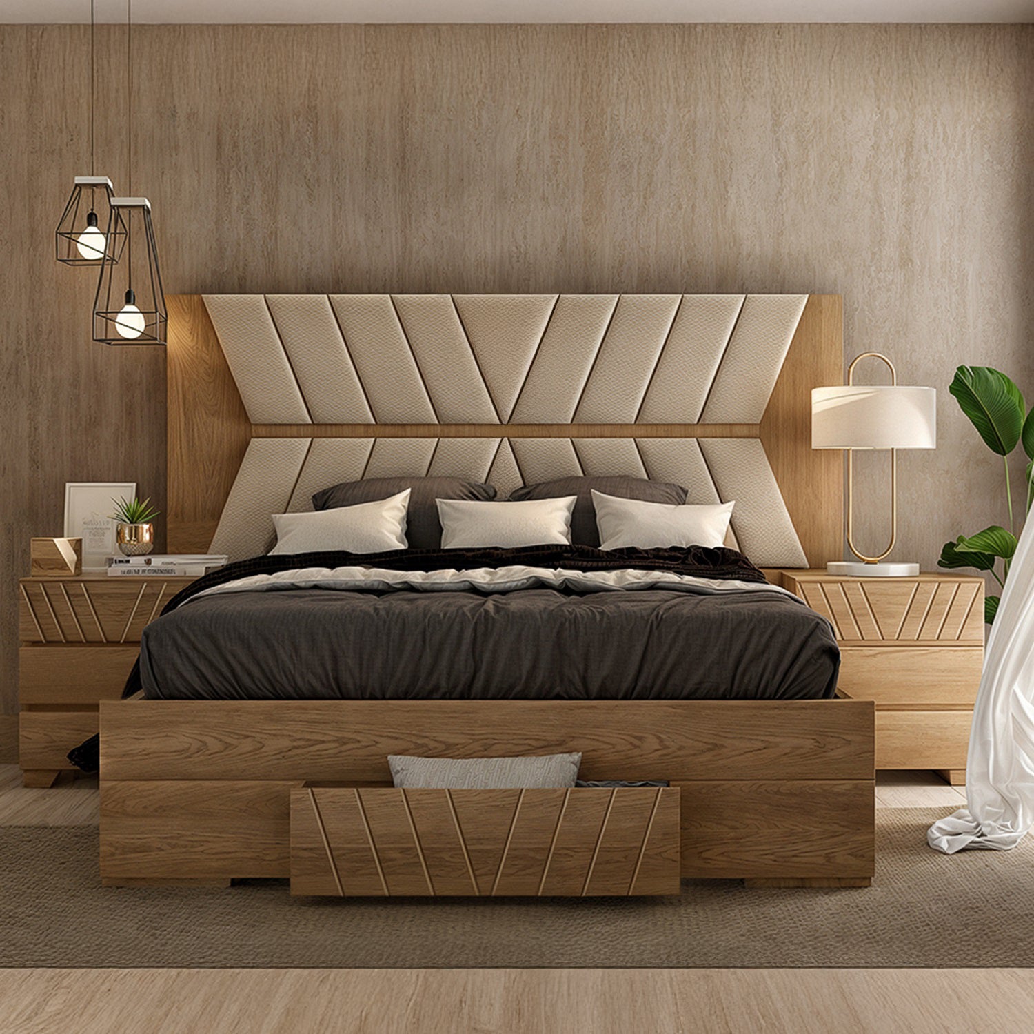 Cama Doble Kali Natural, Beige