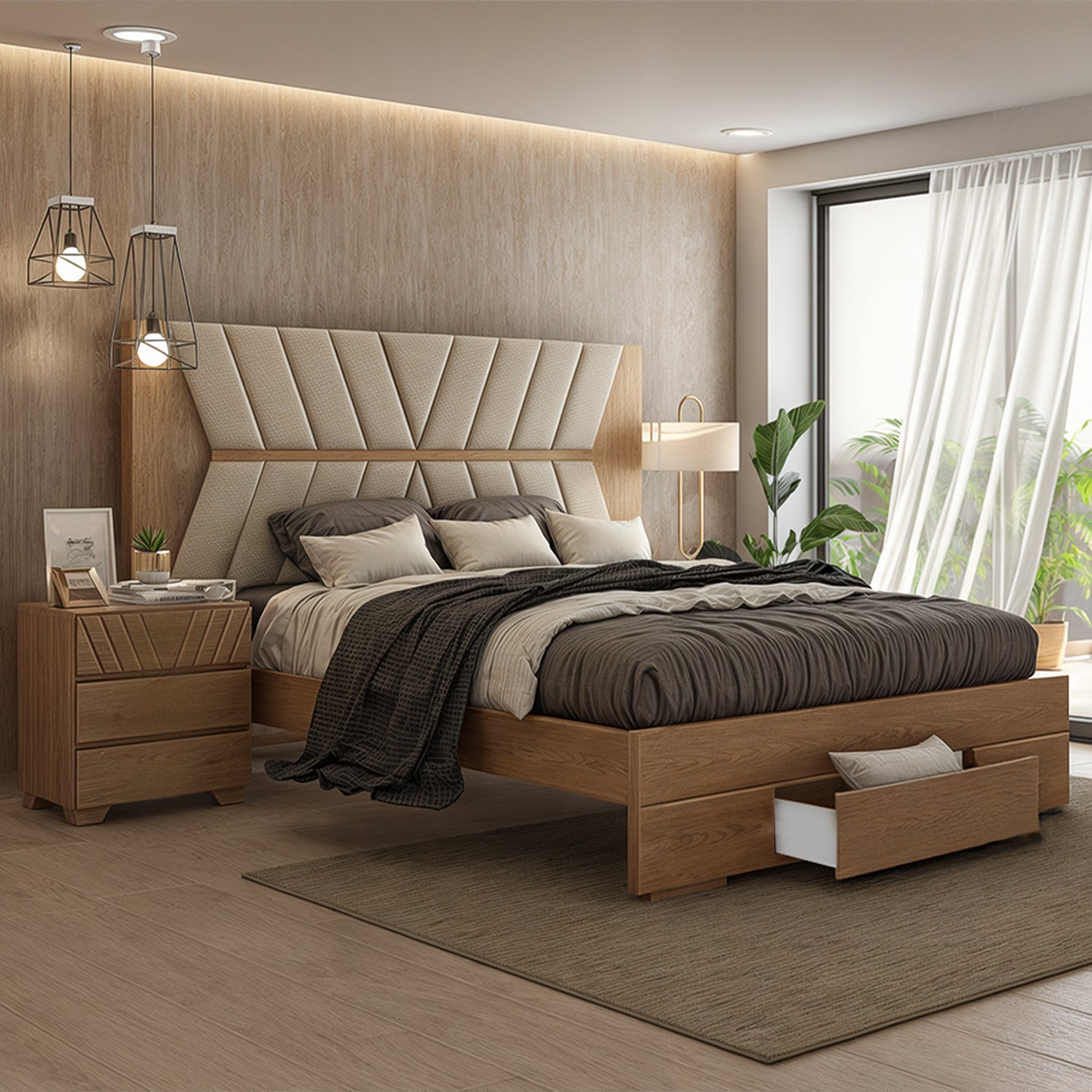 Cama Doble Kali Natural, Beige