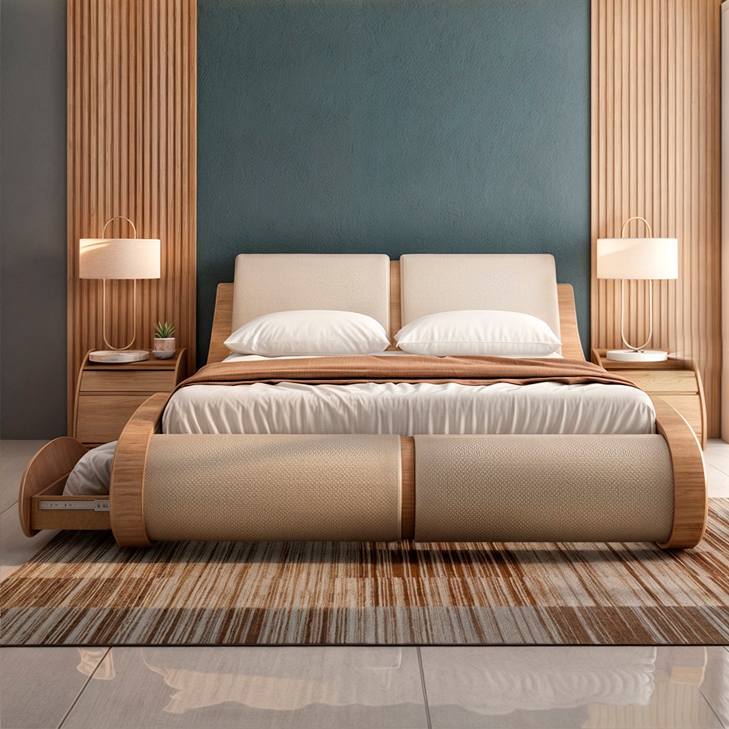 Cama Queen Nebraska Eurolino Beige, Natural