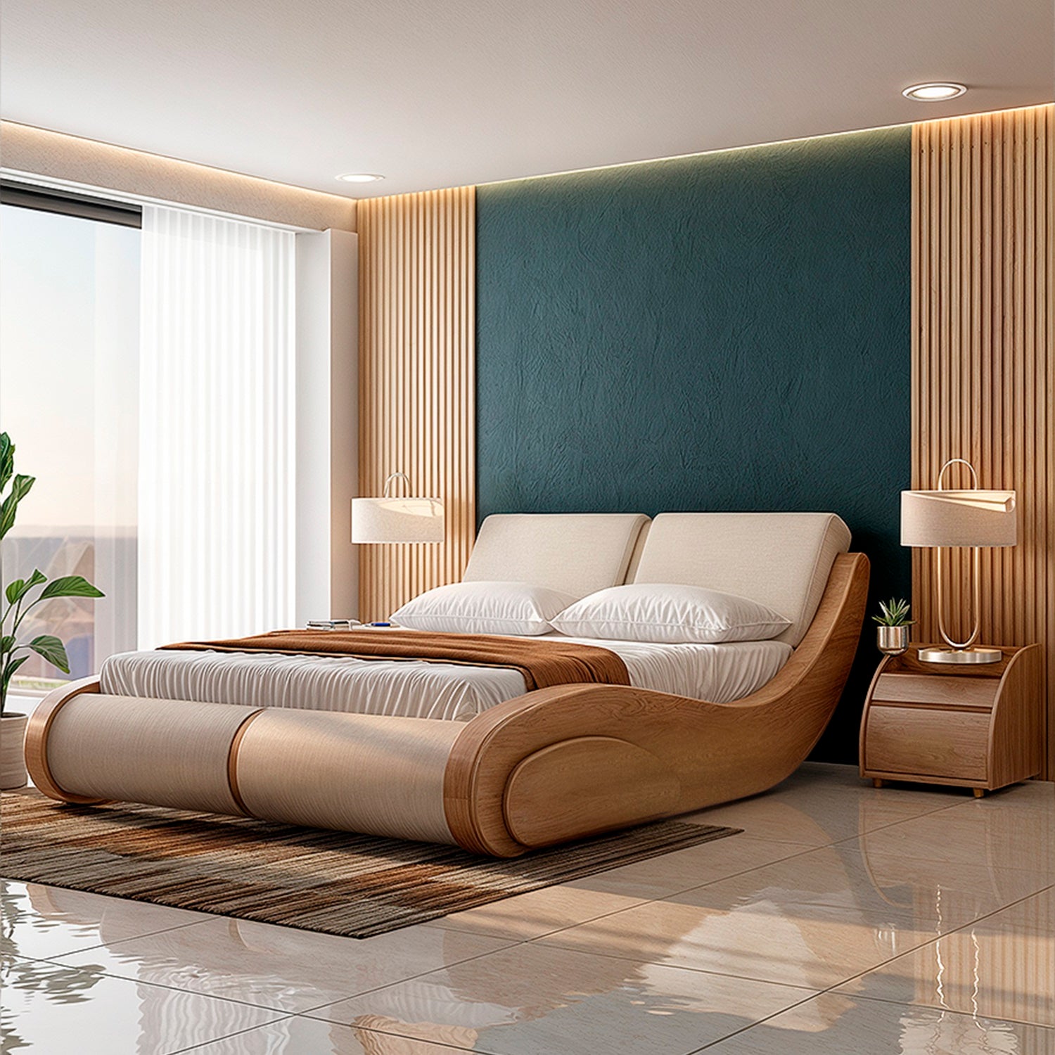 Cama Queen Nebraska Eurolino Beige, Natural