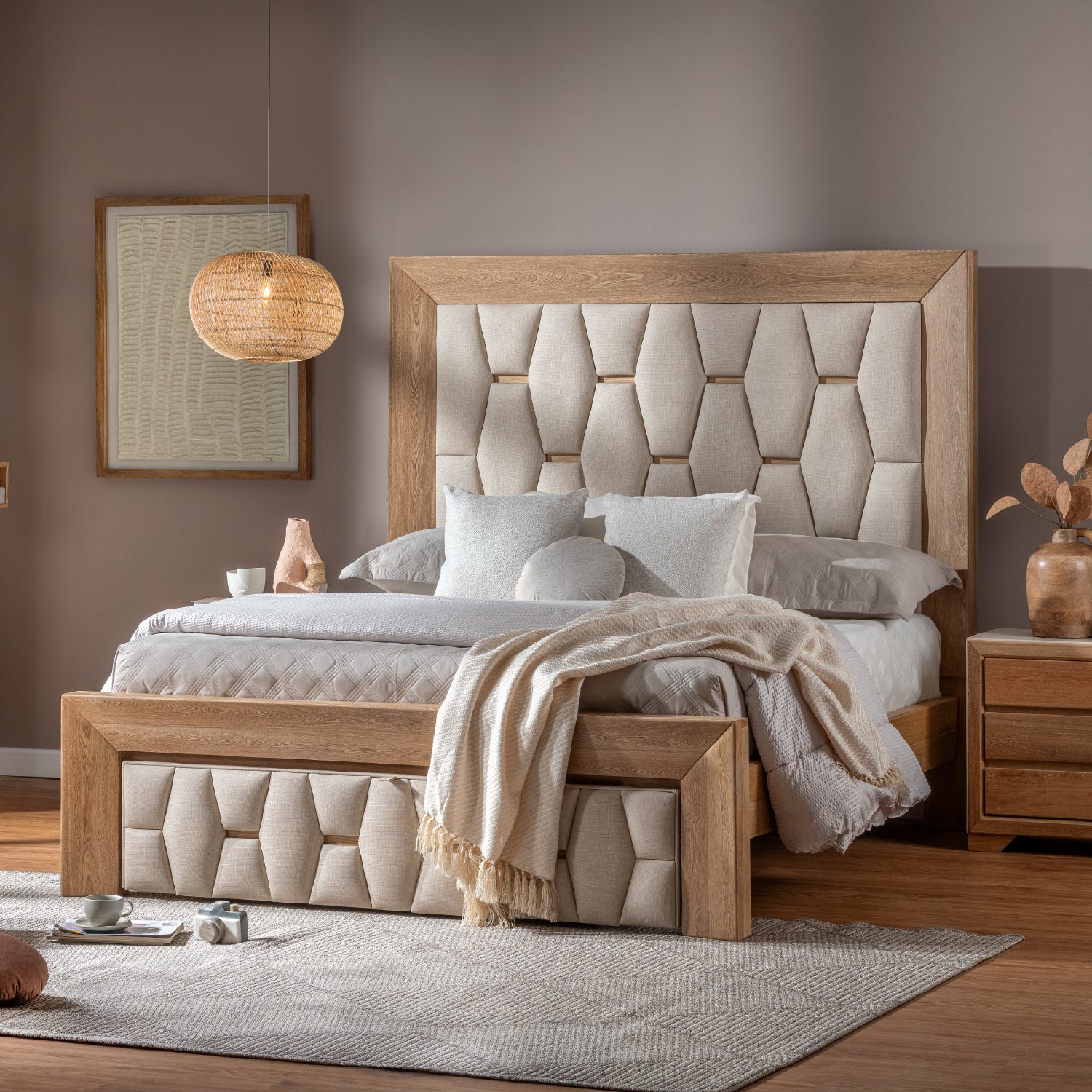 Cama Doble Mila Eurolino Beige, Natural