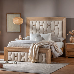 Cama Queen Mila Eurolino Marbella Beige, Natural