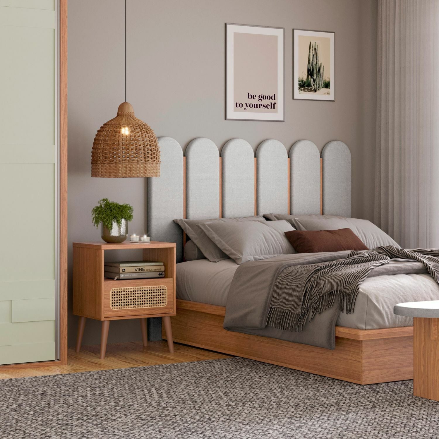 Mesa de Noche Amelia Miel, Mimbre