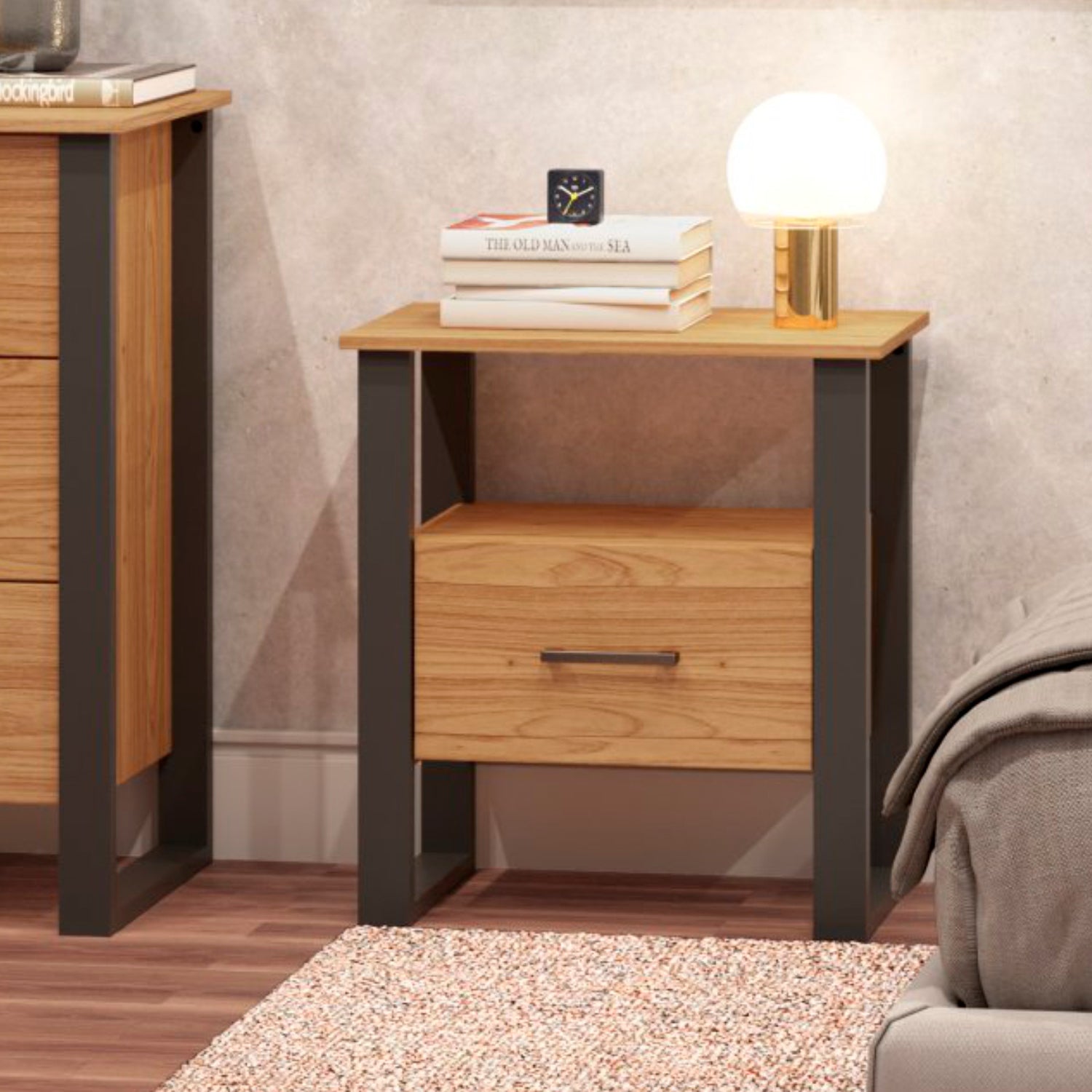 Mesa de Noche Cox 60X65X35 Natural, Negro