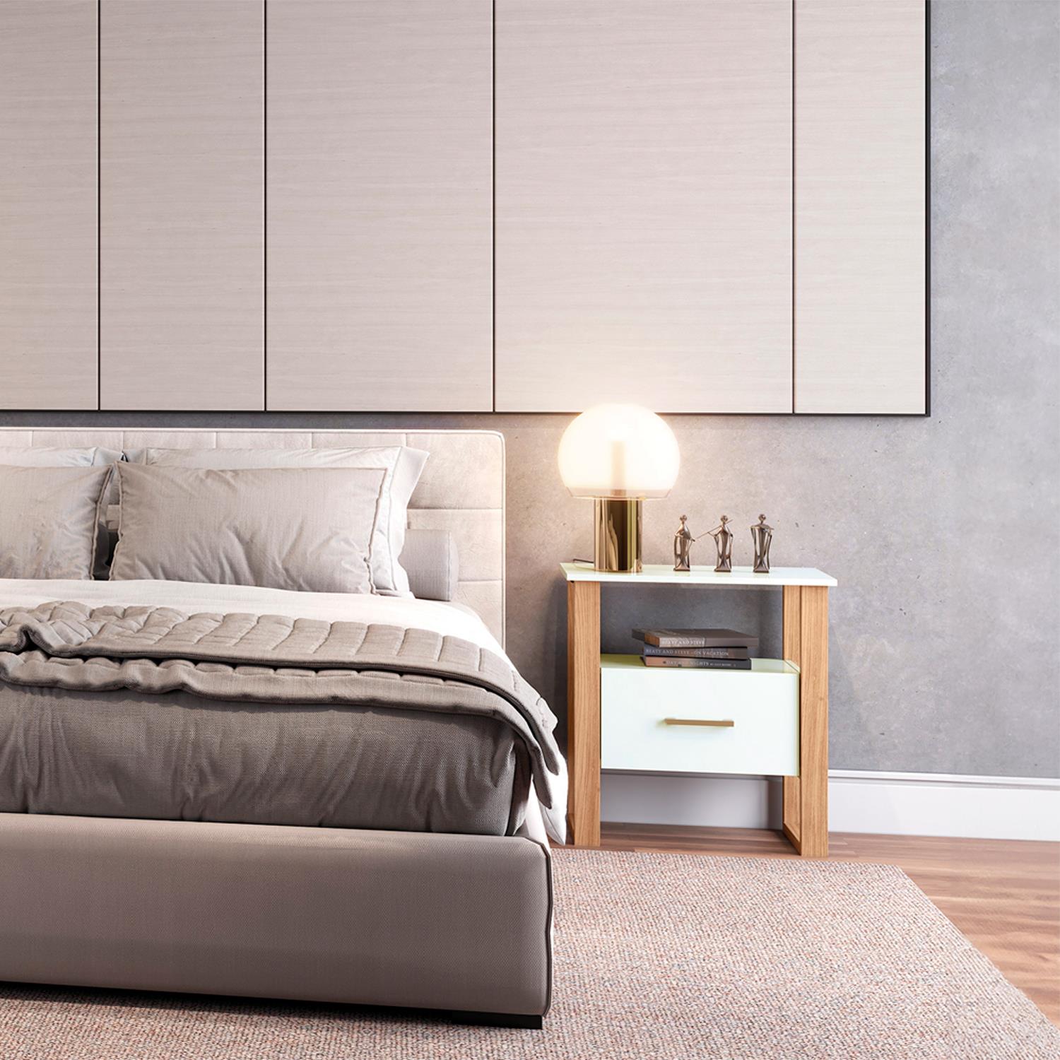 Mesa De Noche Cox 60X65X35 Natural, Off White