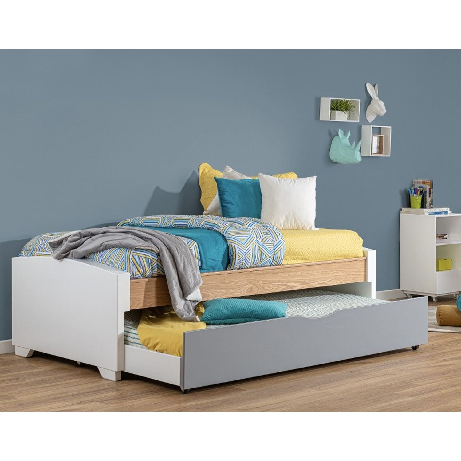 Cama Nido Semi Doble Emma Blanco, Natural Y Gris*