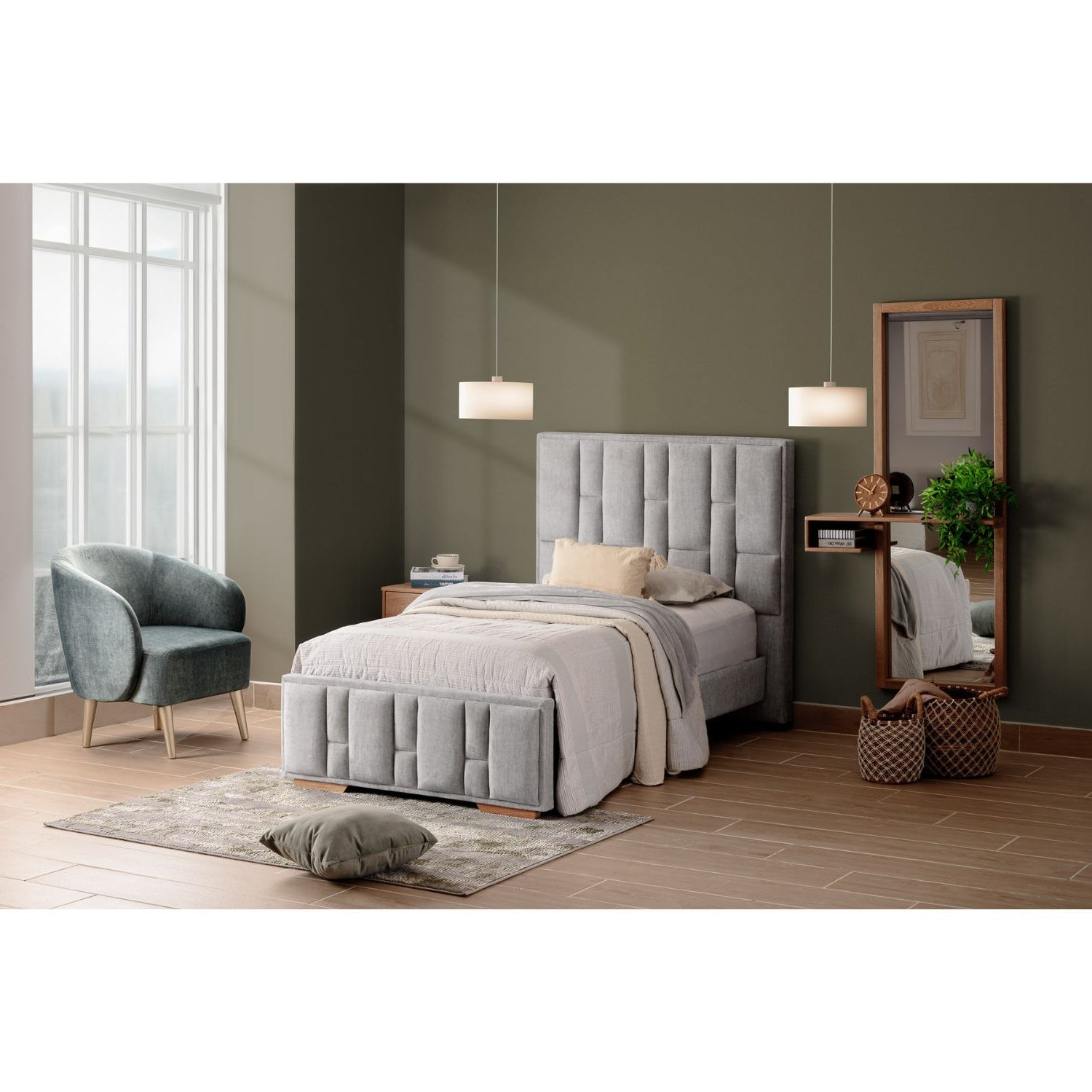 Cama 1.00 Thymon Gris, Champaña