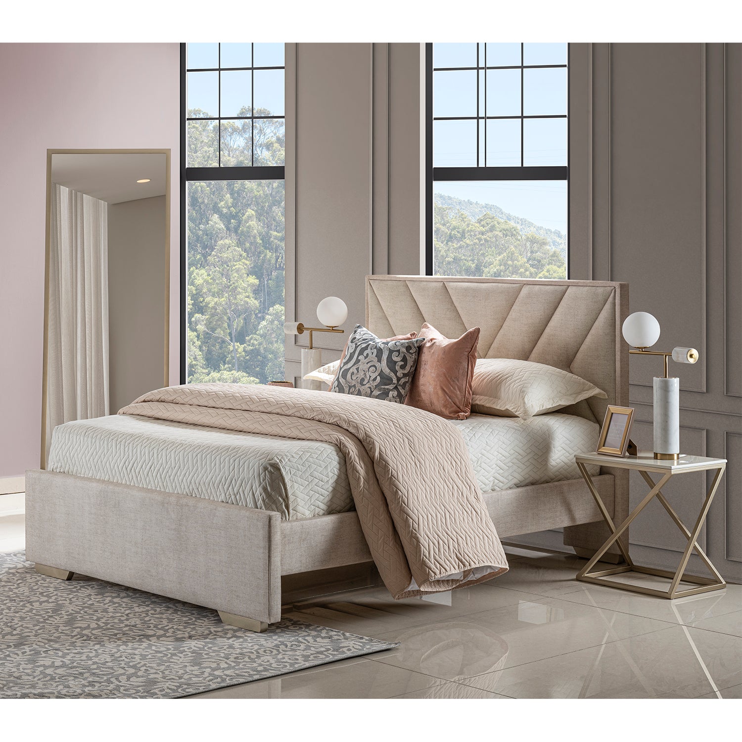 Cama Doble Vallarta Microfibra Beige, Champaña