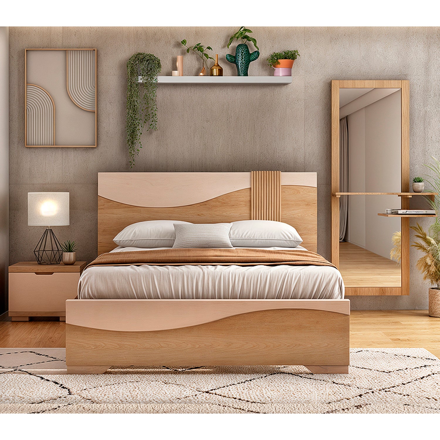 Cama Doble Keneth Natural, Off White