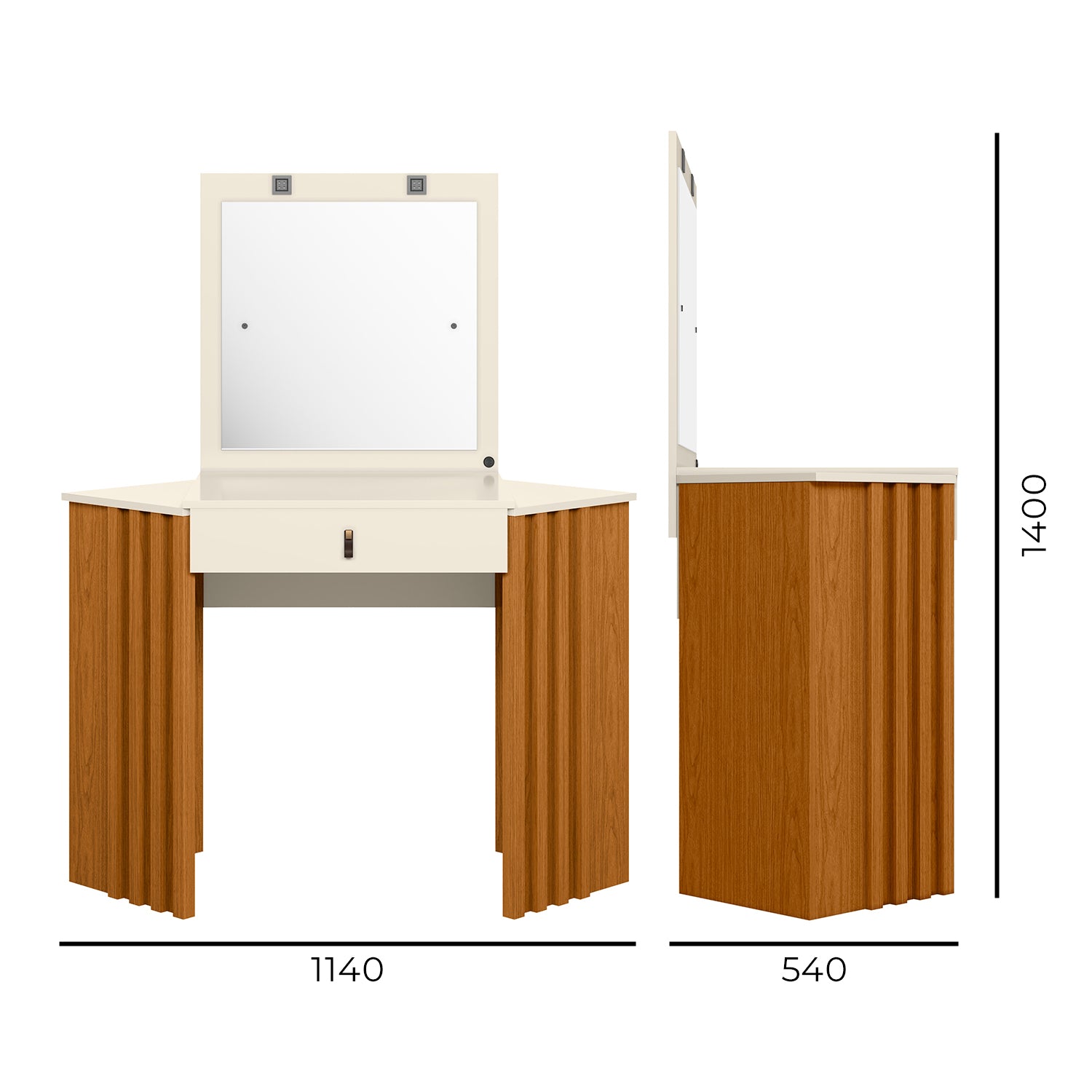 Tocador Esquinero Ely Off White, Natural