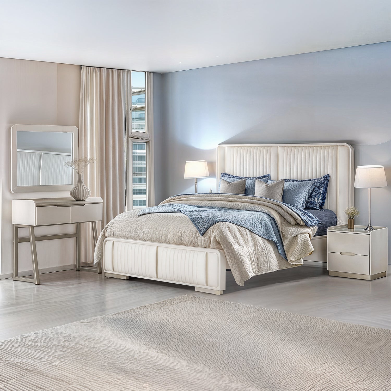 Cama Doble Nahim Greige, Champaña