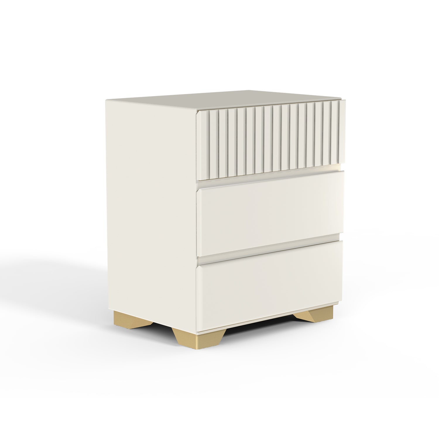 Mesa De Noche Texas Off White, Champaña 3 Gavetas