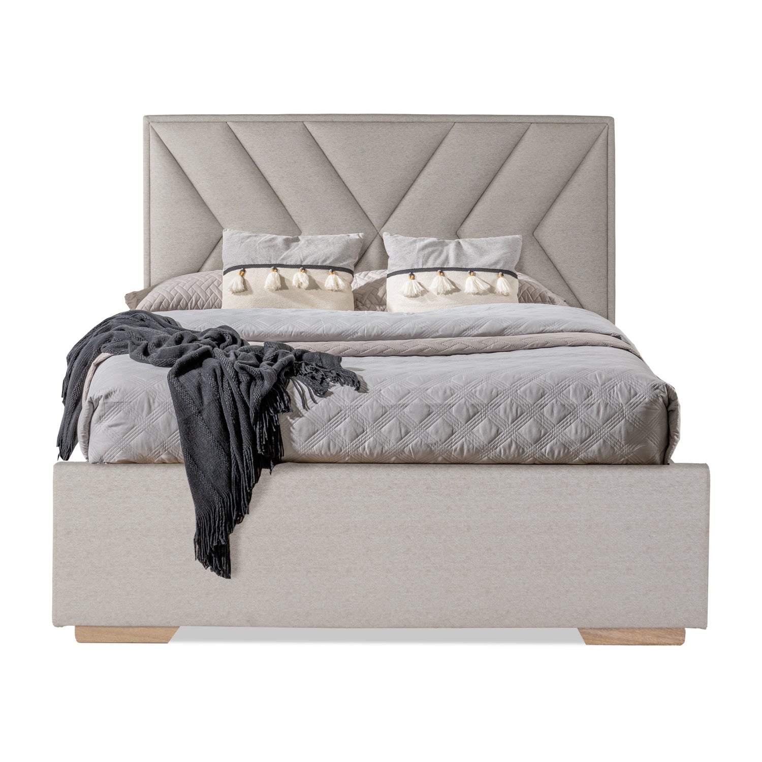 Combo Cama Doble Vallarta Eurolino Taupe + Colchon Lexus Deluxe Pt + Nochero Broadway Natural Off White