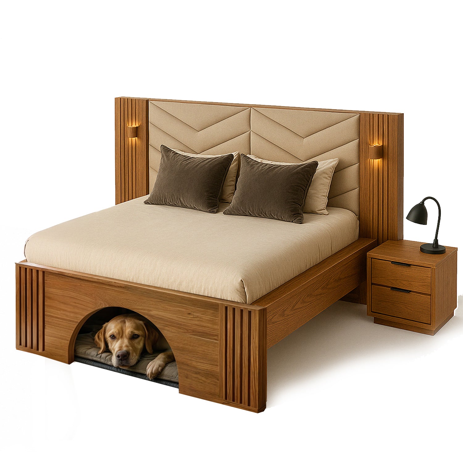 Combo Cama Doble Gael Marfil, Natural + Colchón Renacer Pillow Top