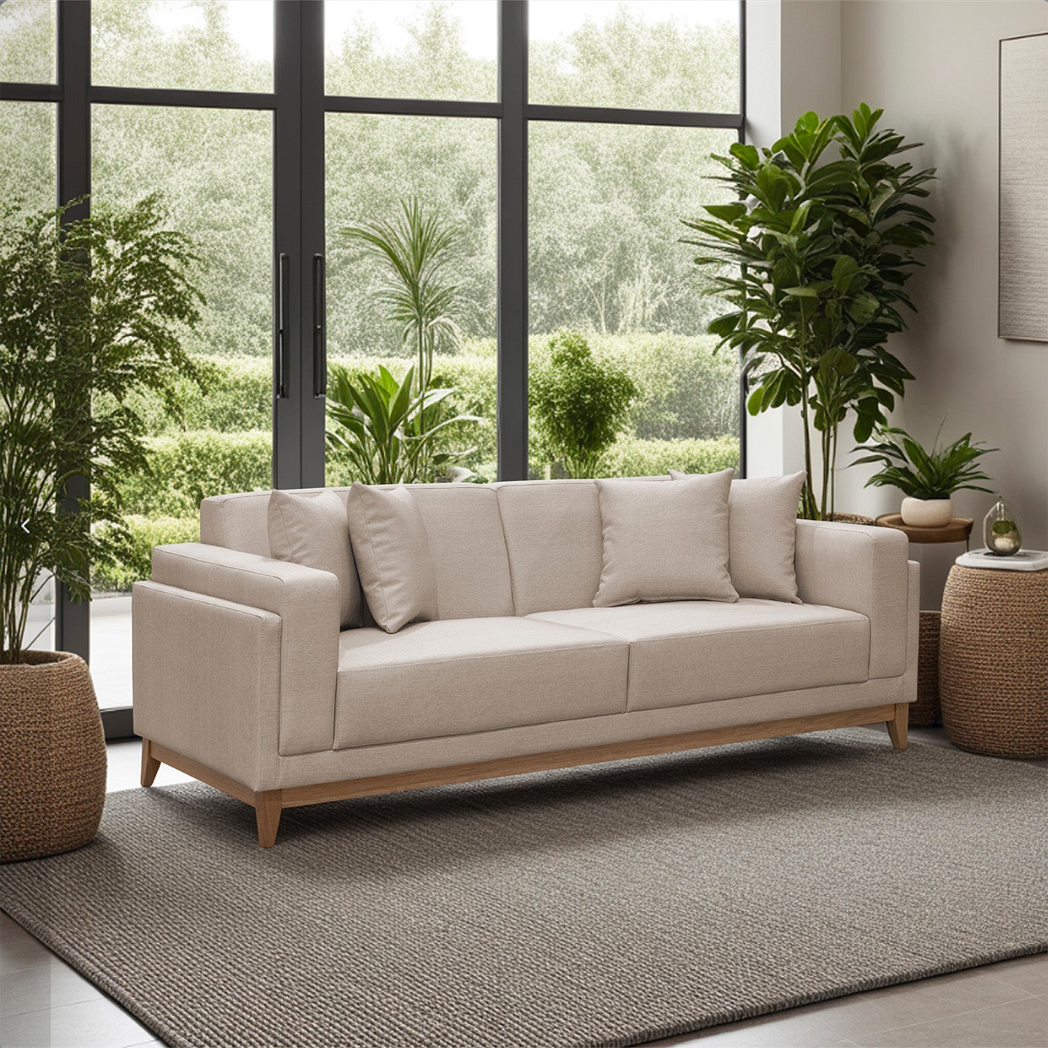 Sofá 3 Puestos Denise Eurolino Marbella Beige, Natural