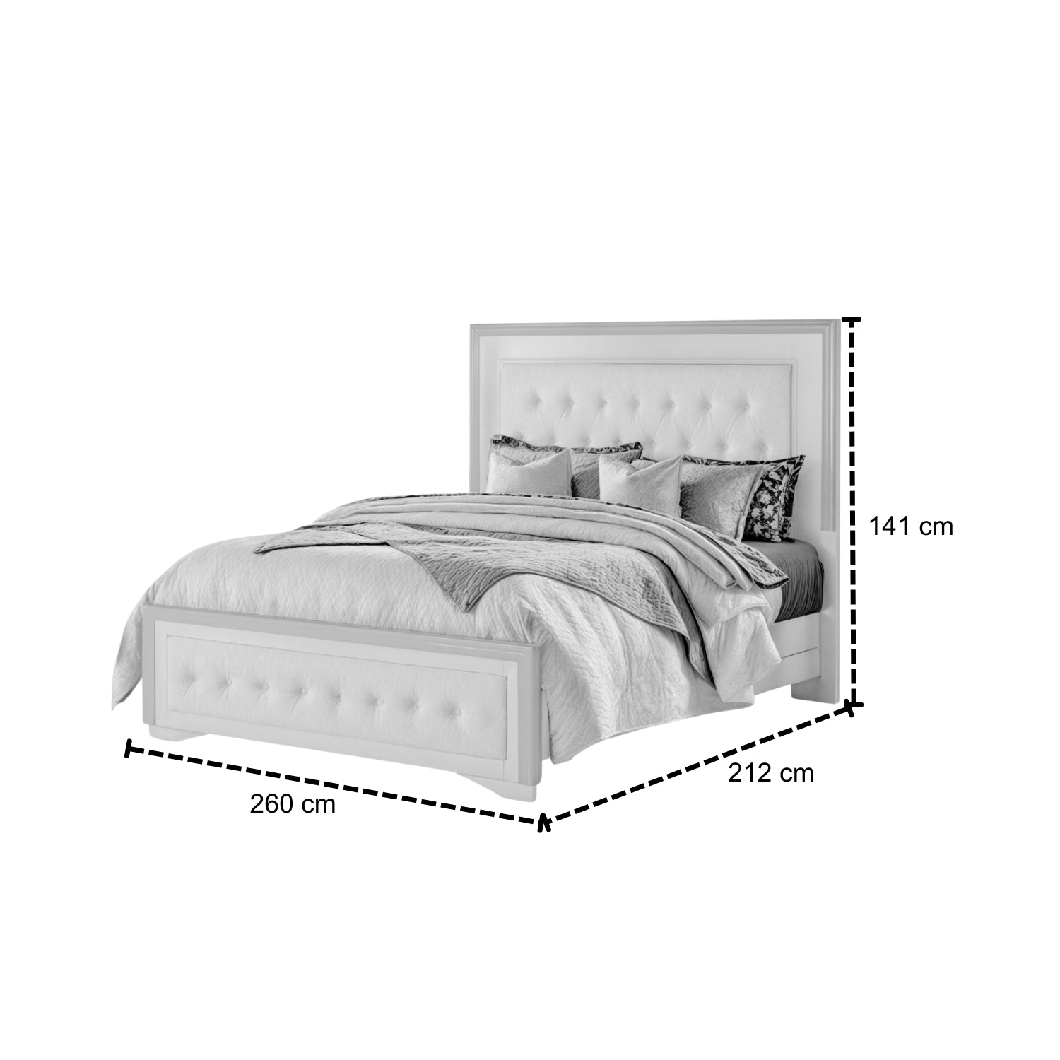 Cama Queen Romantic Eurolino Beige Perla Off White, Champaña