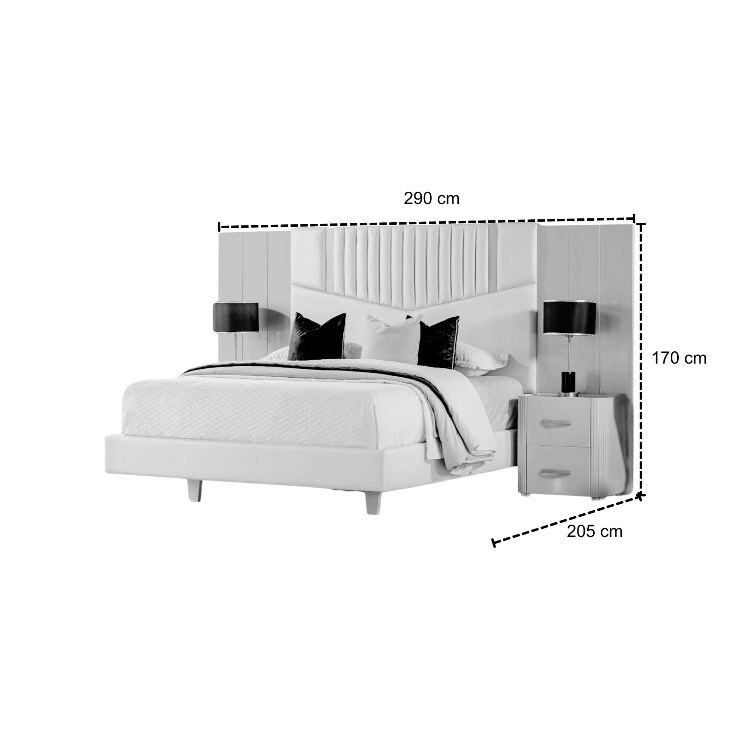 Cama Queen Sabina Eurocuero Beige Perla, Champaña