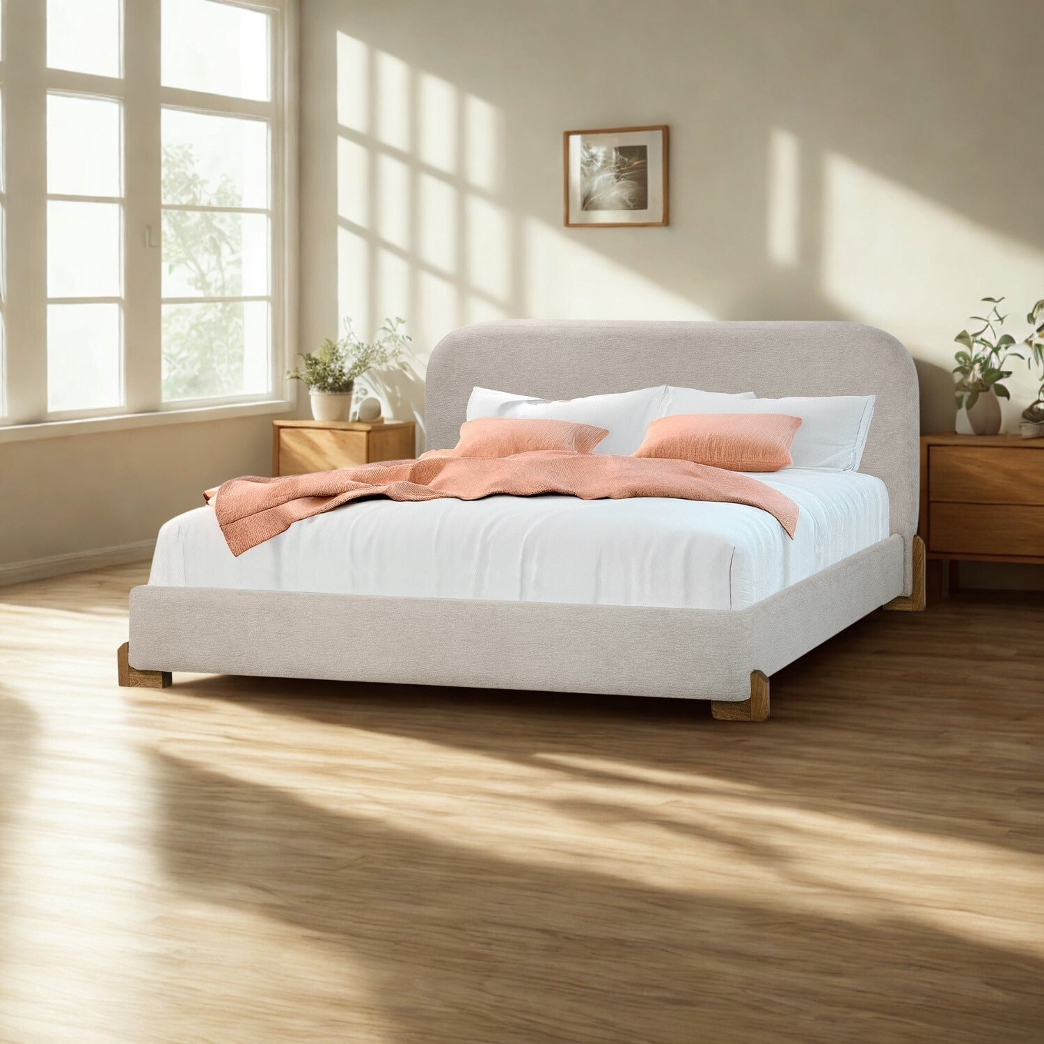 Cama Doble Denver Velvet Vainilla, Natural