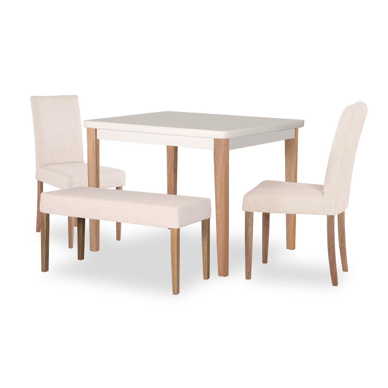 Comedor 4 Puestos Line Velvet Chalet Beige, Natural Off White 2Sillas + Butaco