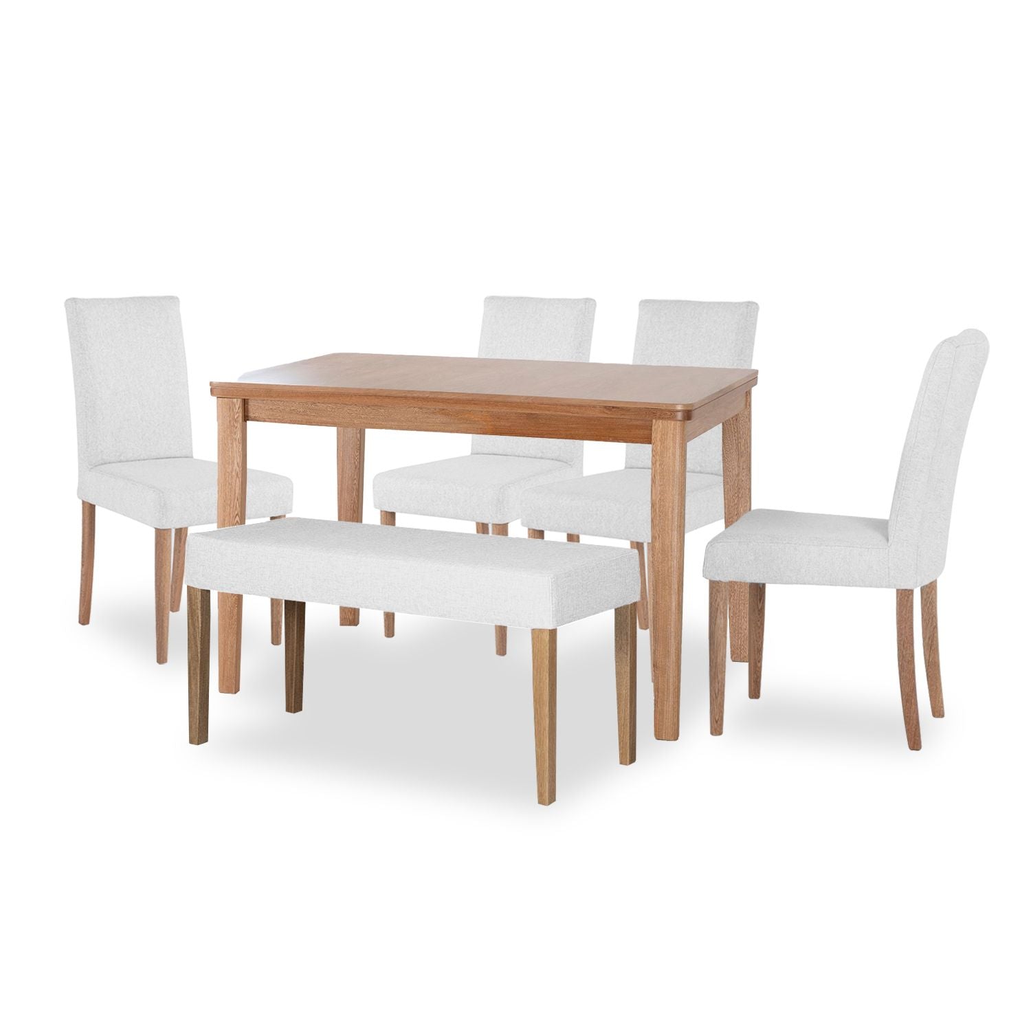 Comedor 6 Puestos Line Eurolino Vitore Marfil, Natural 4 Sillas + Butaco