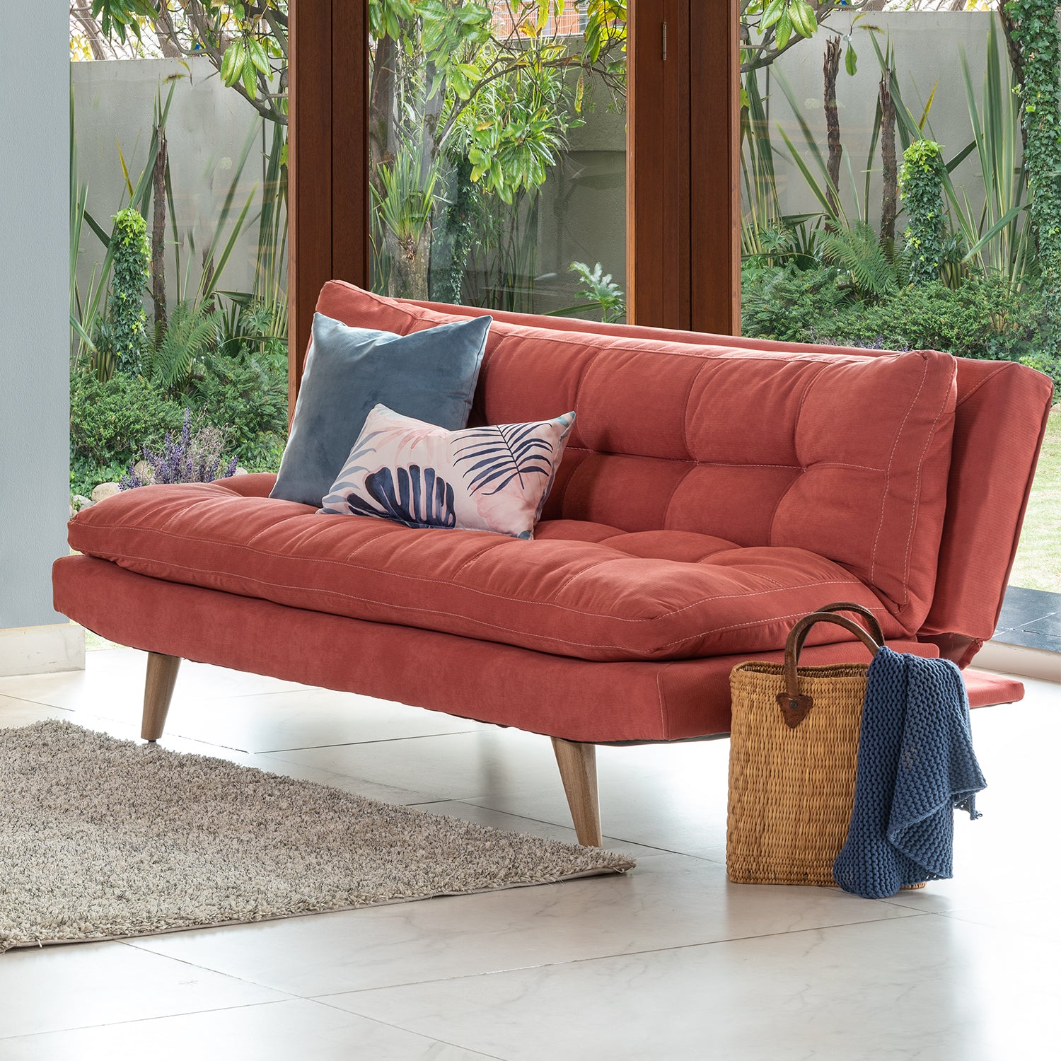 Sofá Cama Nix Microfibra Kazan Rosa, Natural