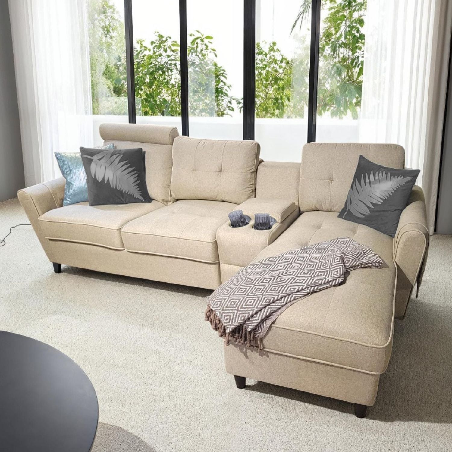 Sala en L Oxford, Lino Beige
