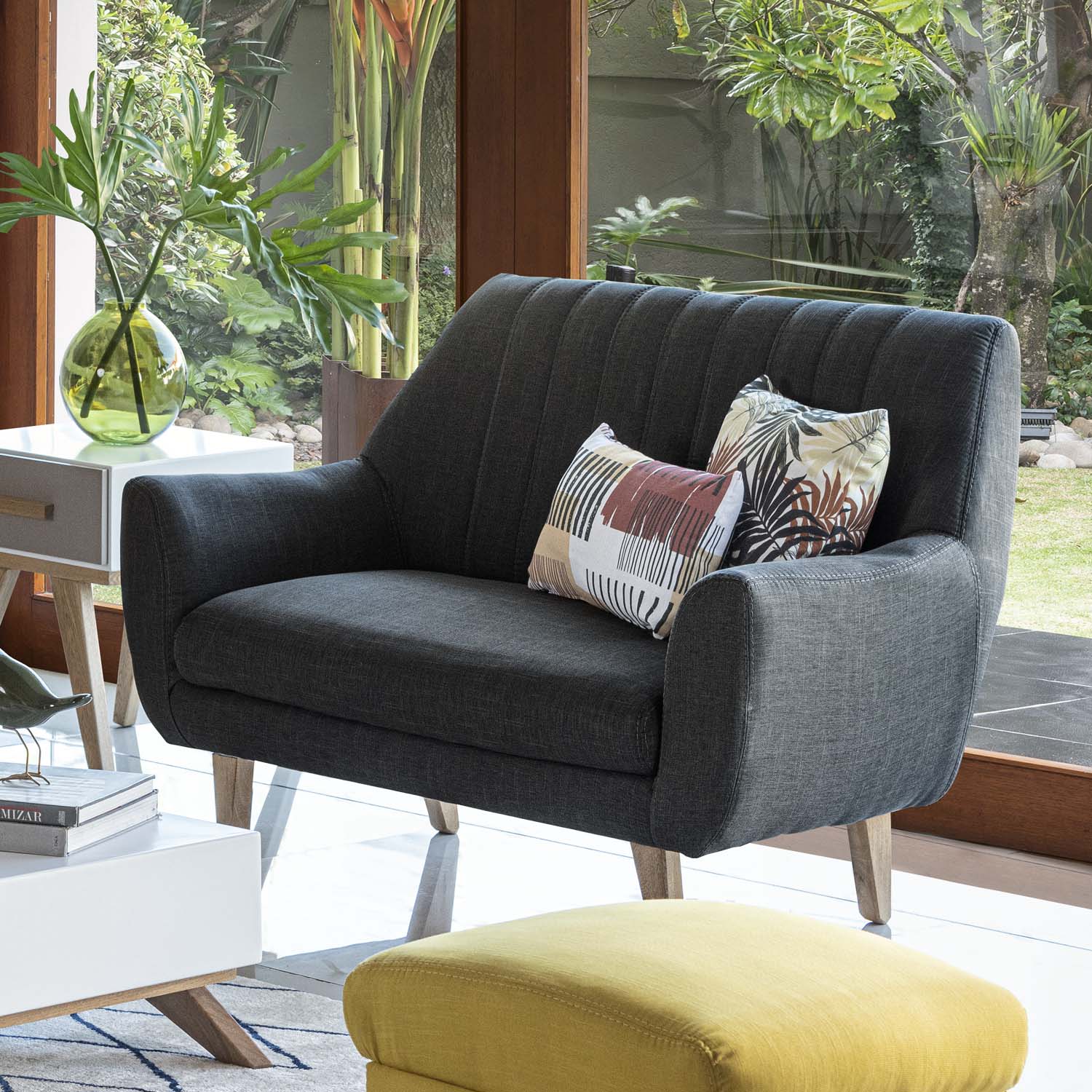 Sofá 2 Puestos Lugo Microfibra Dorsey Gris, Natural