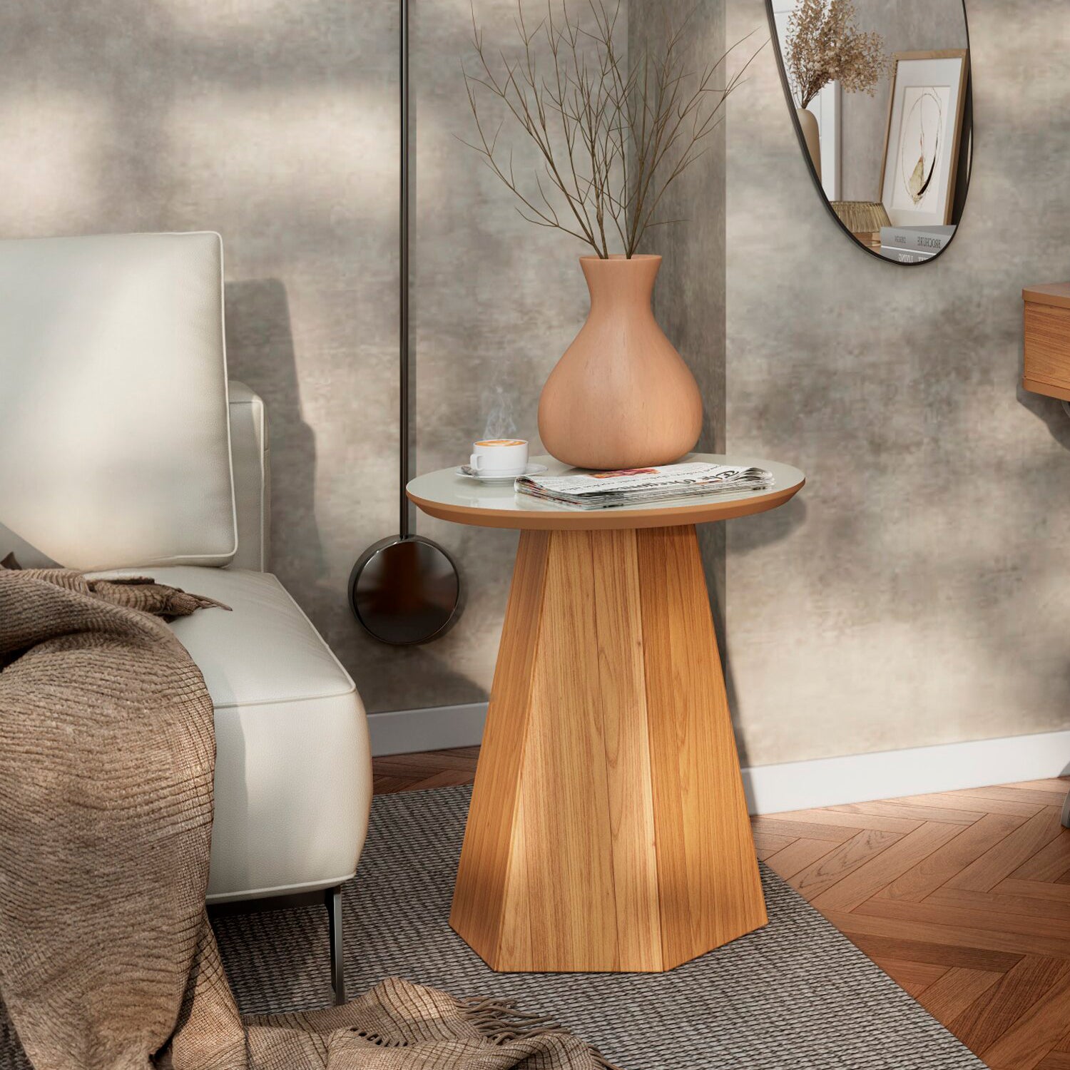 Mesa Auxiliar Madeira 50X55 Cm Off White, Natural