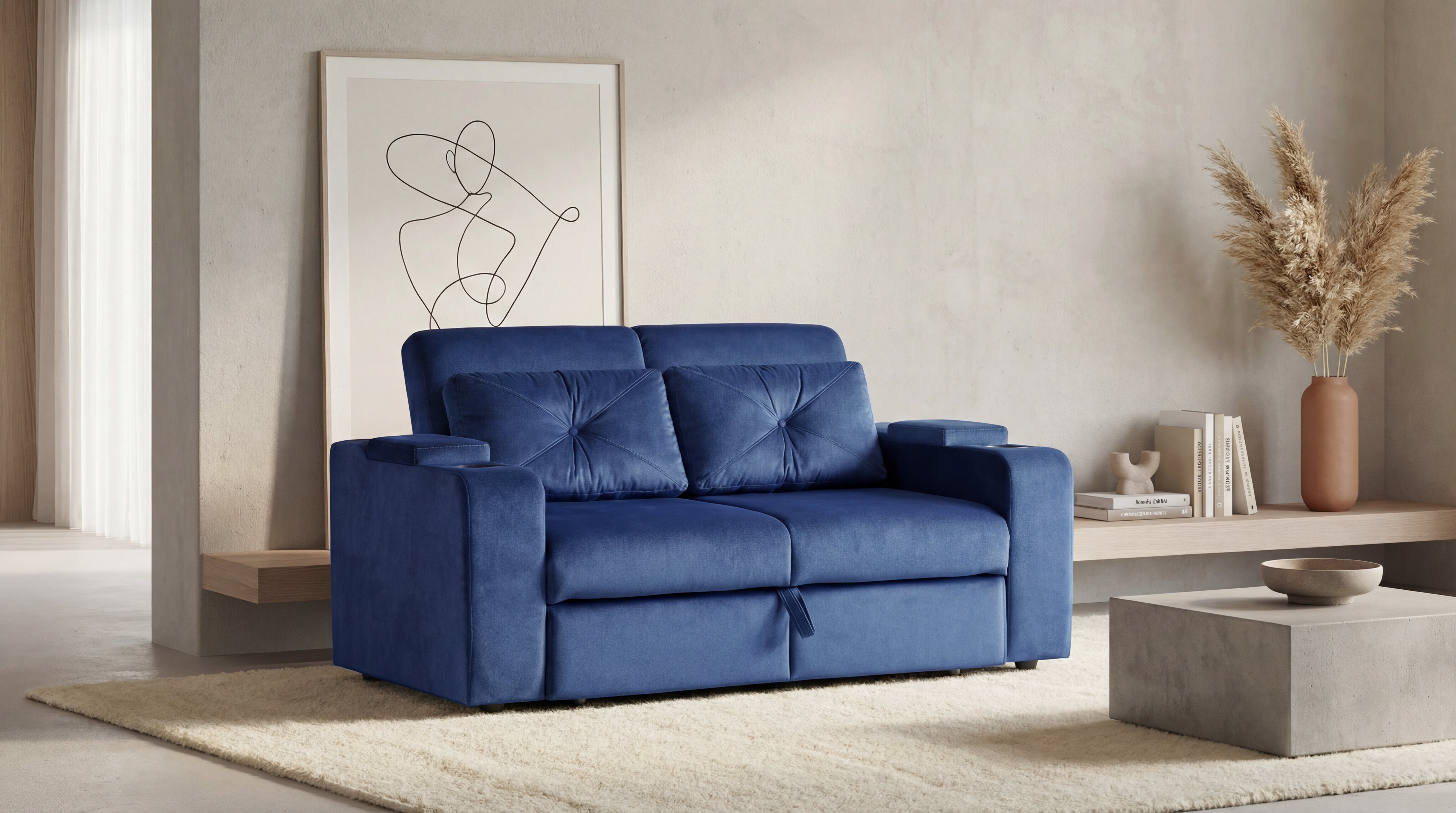 Sofá Cama Boston Velvet Rich Azul