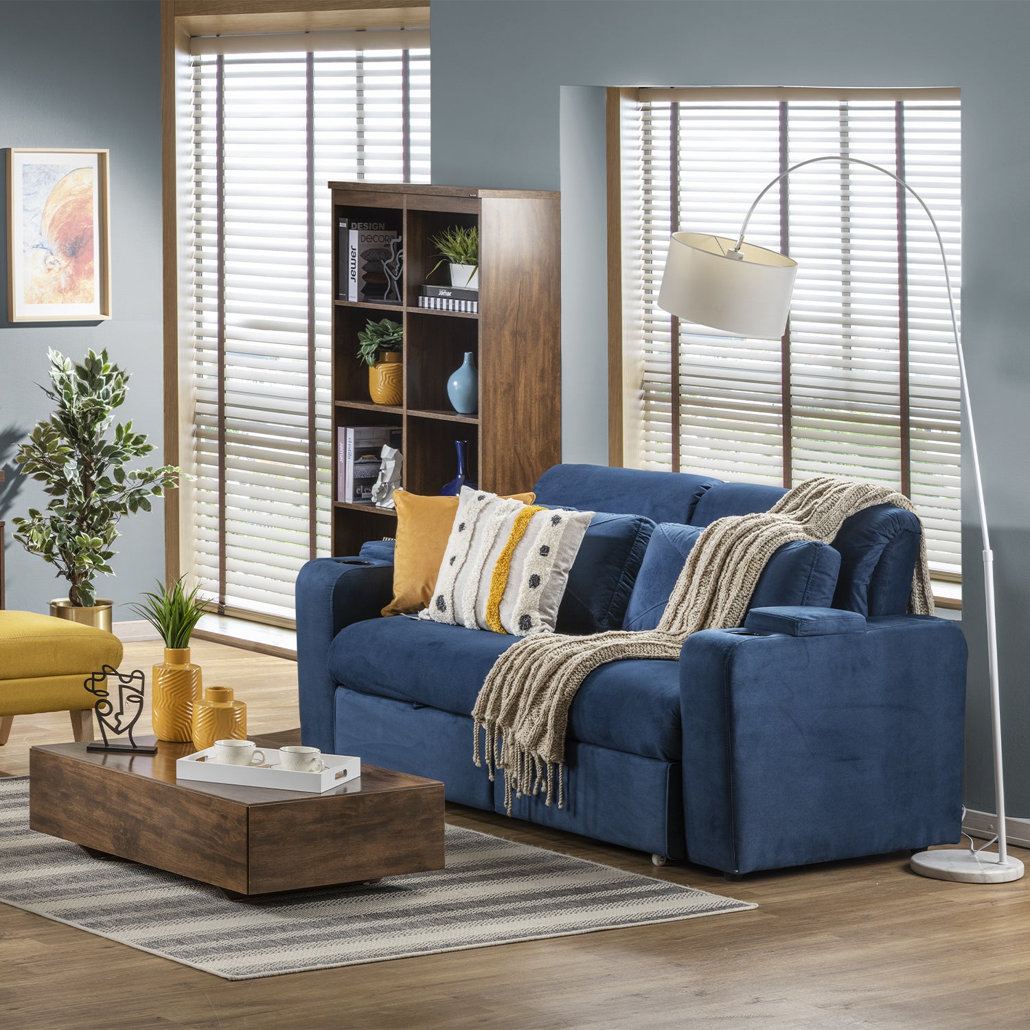 Sofá Cama Boston Velvet Rich Azul