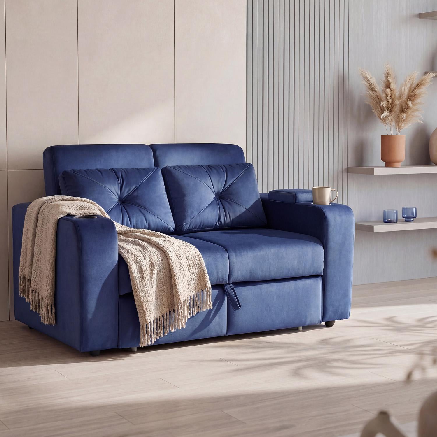 Sofá Cama Boston Velvet Rich Azul