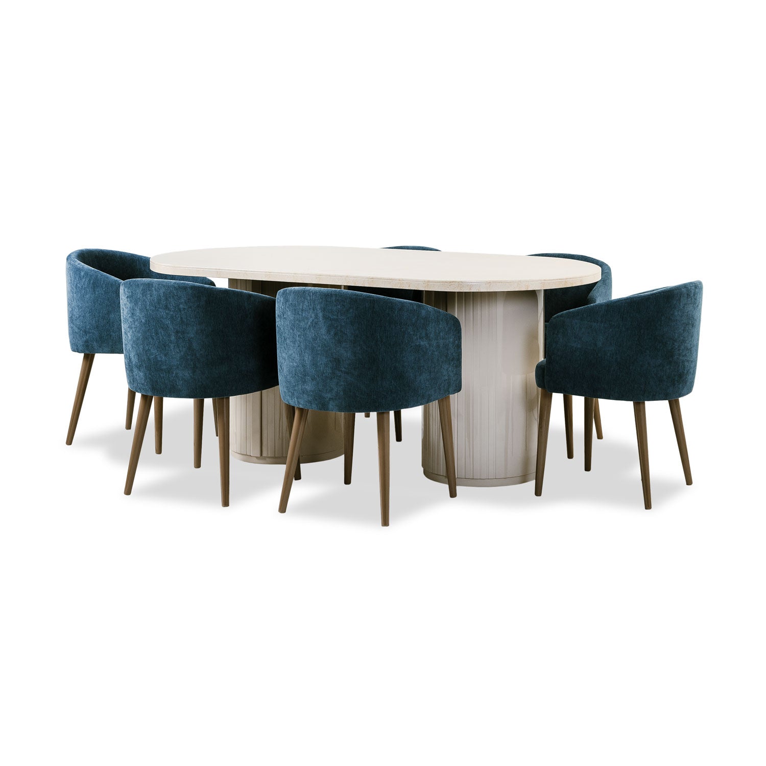 Comedor 6 Puestos Oklam Chenille Koi Indigo, Capuchino