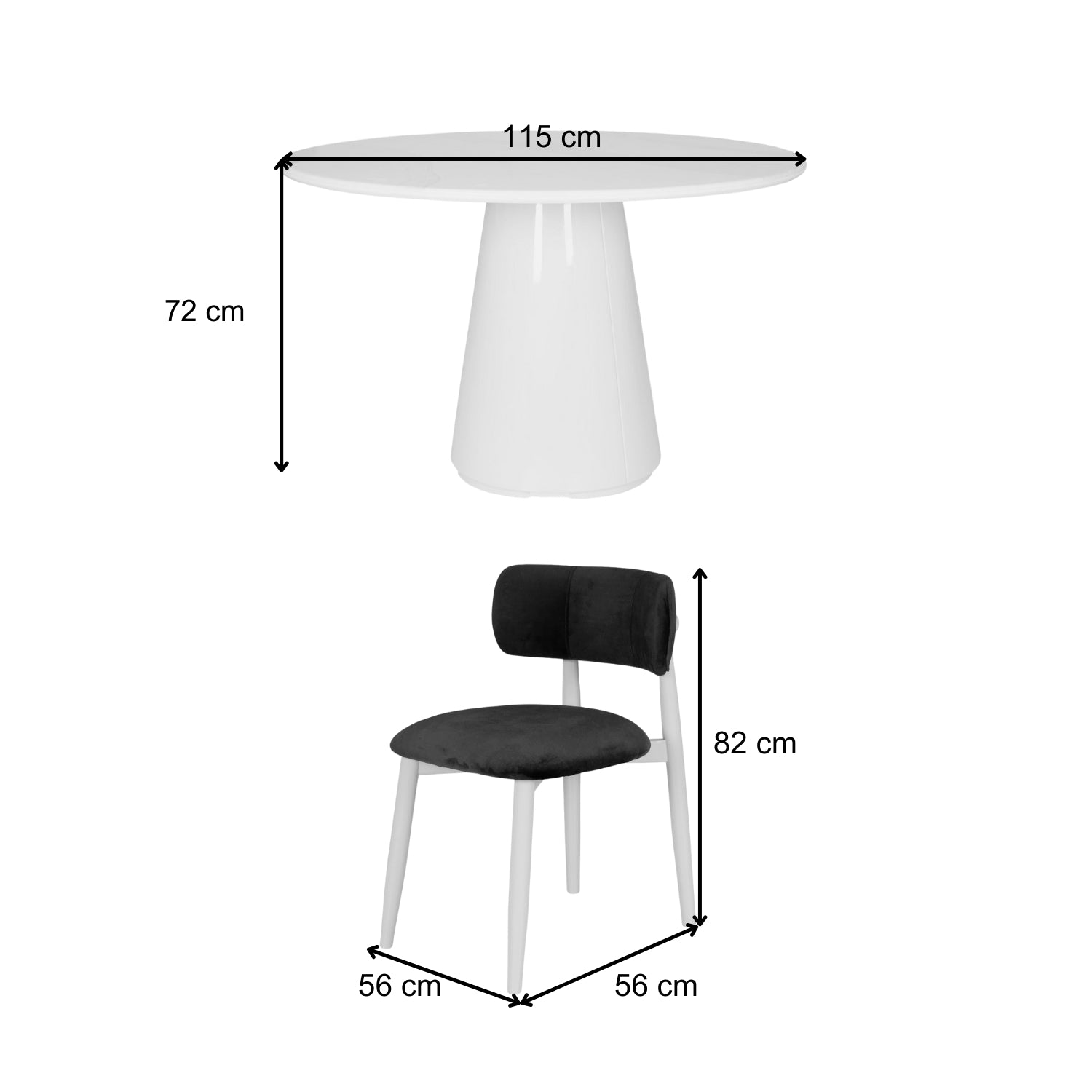 Comedor 4 puestos Filip Velvet Chocolate, Off White, Marmolizado