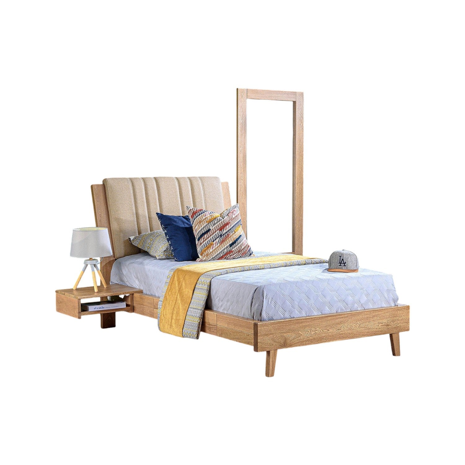 Combo Alcoba Sencillo Piero Eurolino Marfil, Natural + Colchón Siesta Orthopedic + Almohada Luxury