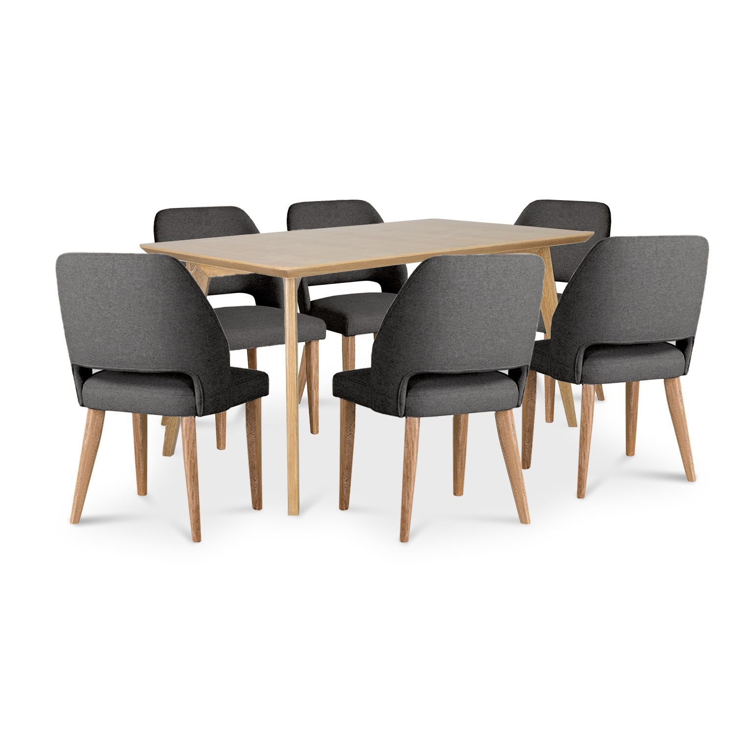 Comedor 6 Puestos Camille Microfibra Kazan Plomo, Natural