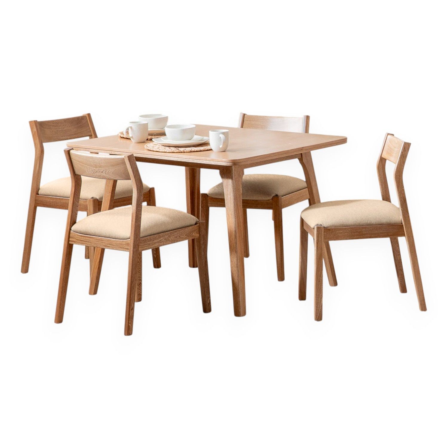 Comedor 4 Puestos  Dalton Microfibra Icono Almendra, Natural