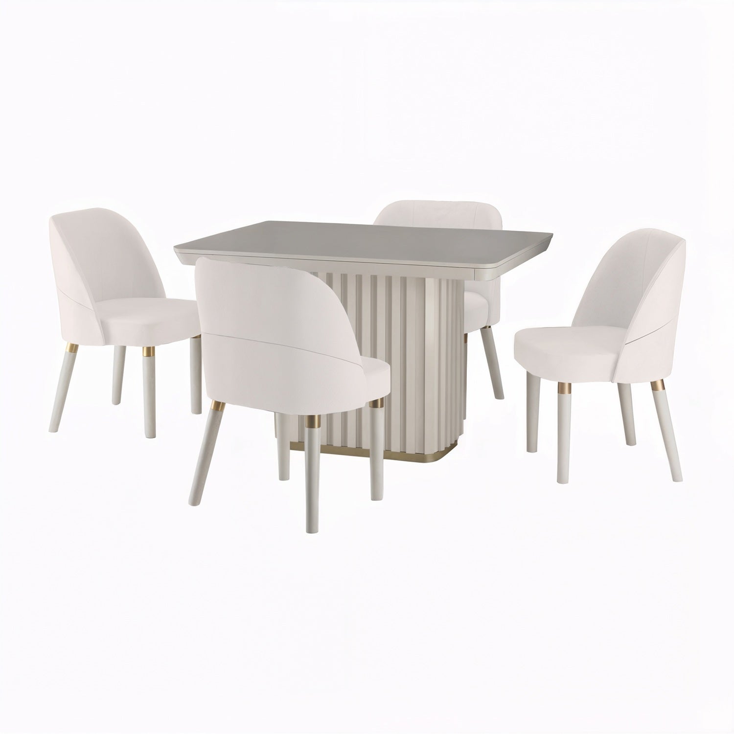 Comedor 4 Puestos Nicole Lino Touch Almendra, Impetu Beige, Off White