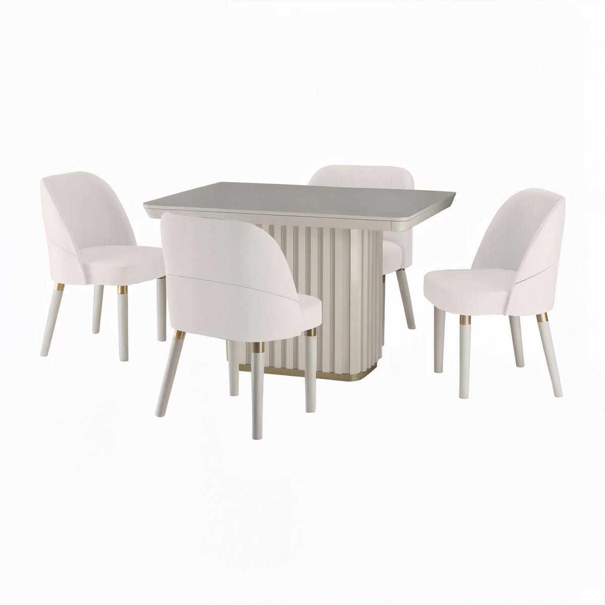 Comedor 4 Puestos Nicole Lino Touch Almendra, Impetu Beige, Off White