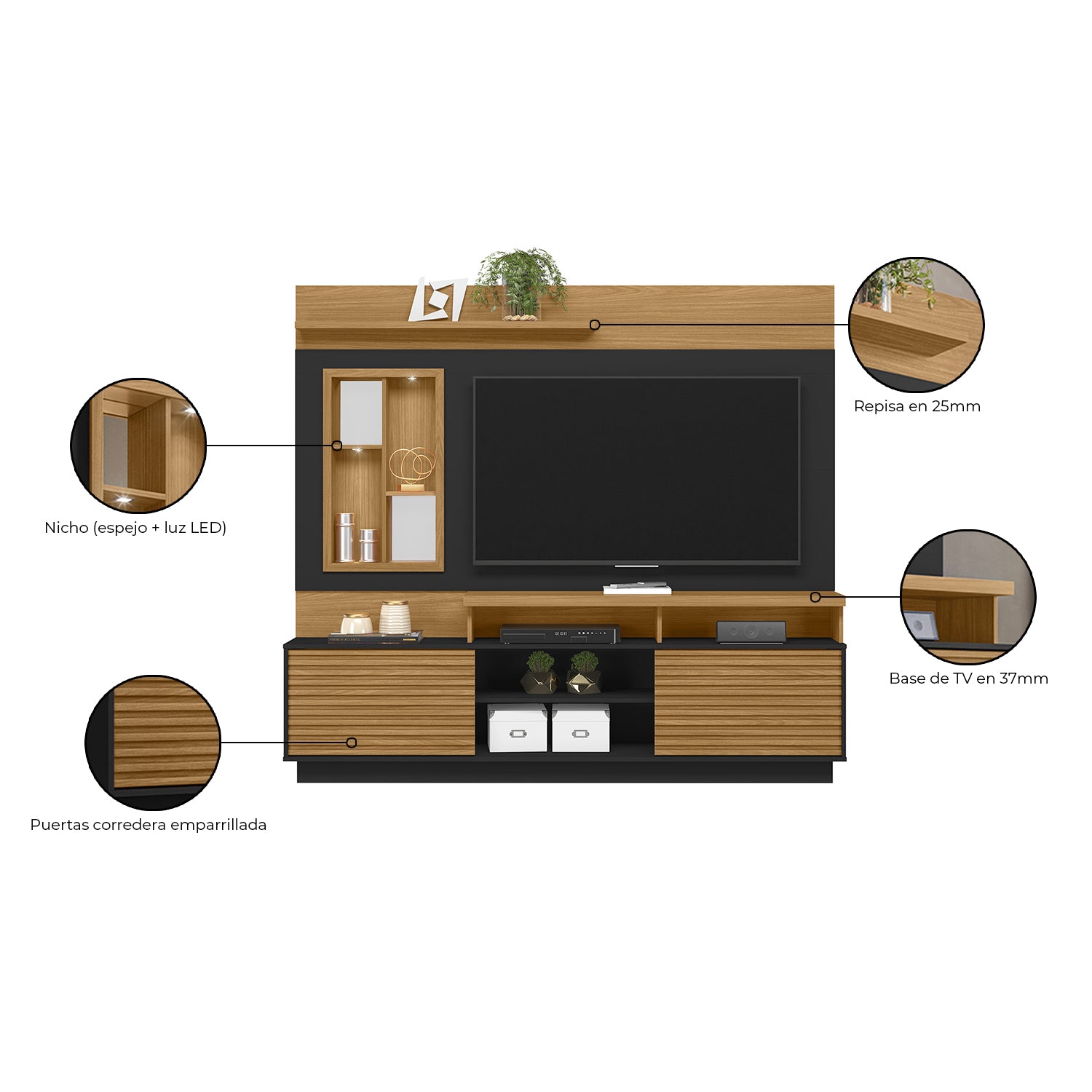 Centro de Entretenimiento Marcus Natural, Negro 200X181X38