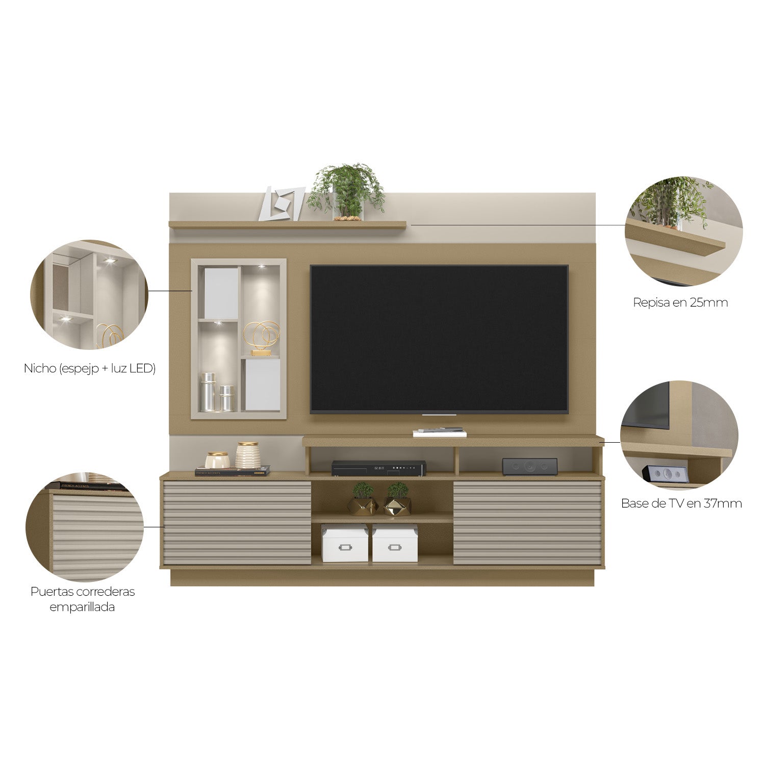 Centro de Entretenimiento Marcus Off White, Champaña 200X181X38