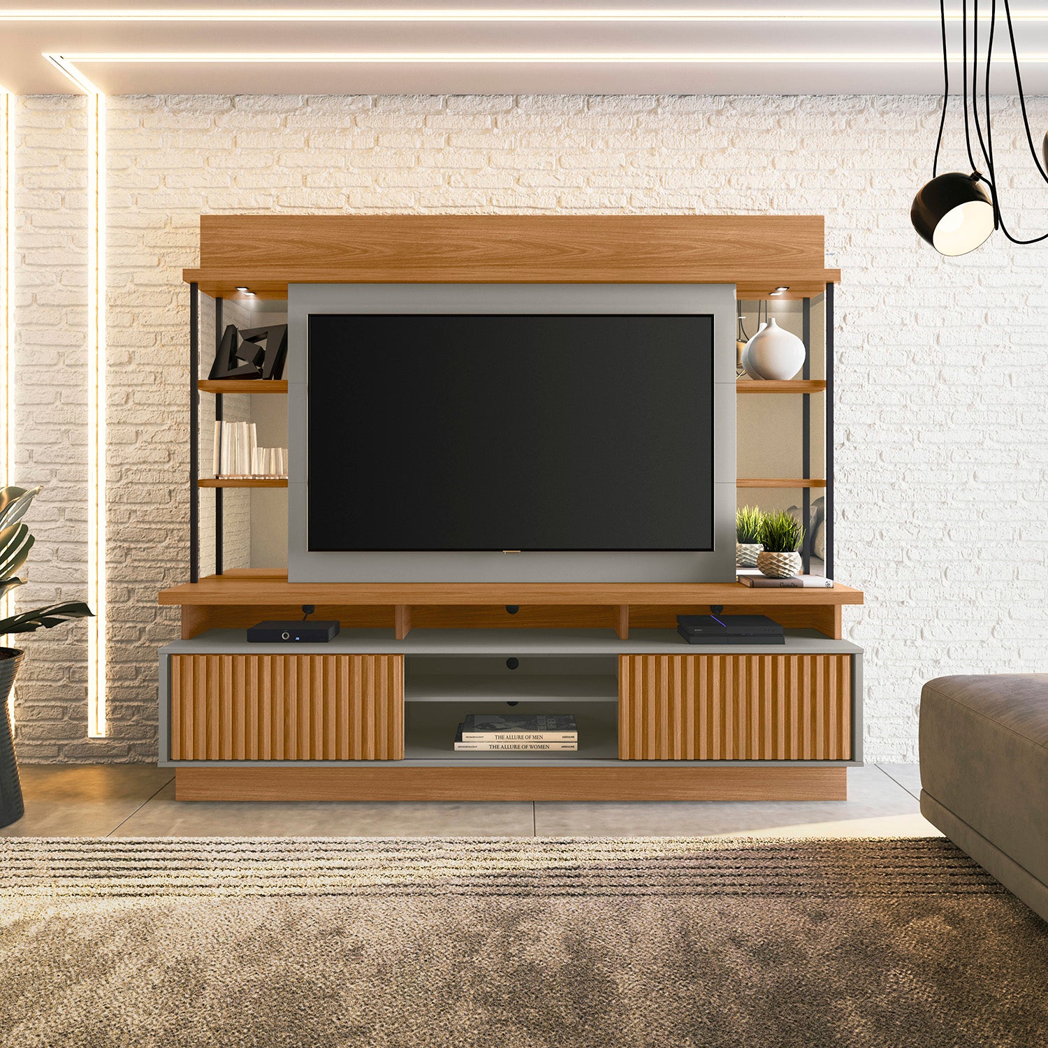 Centro de Entretenimiento  Salvador Natural Gris 218X191X45