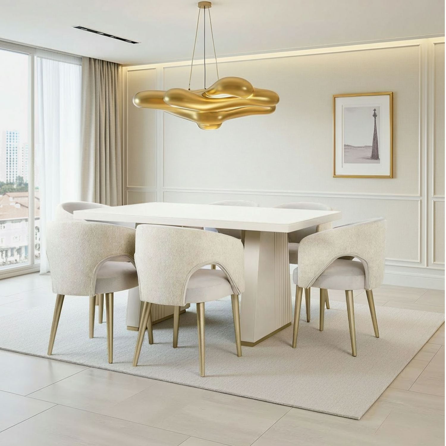 Comedor 6 Puestos Denver Velvet Beige, Greige