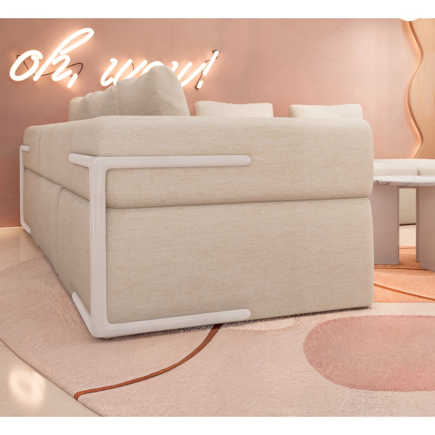 Sofá 2 Puestos Kanon Lino Touch Almendra, Off White