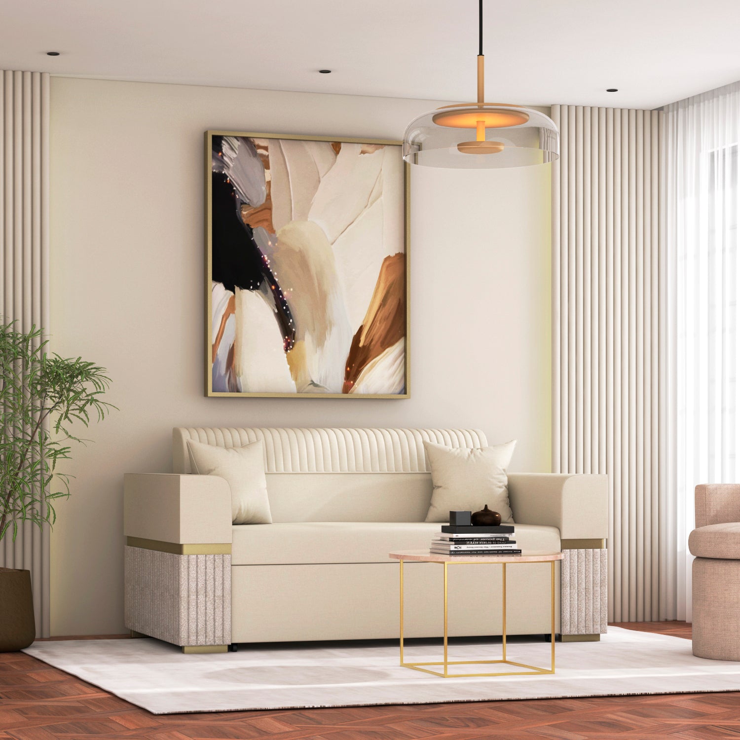 Sofá Cama Dhara Velvet Siena Marfil, Arena 145 cm