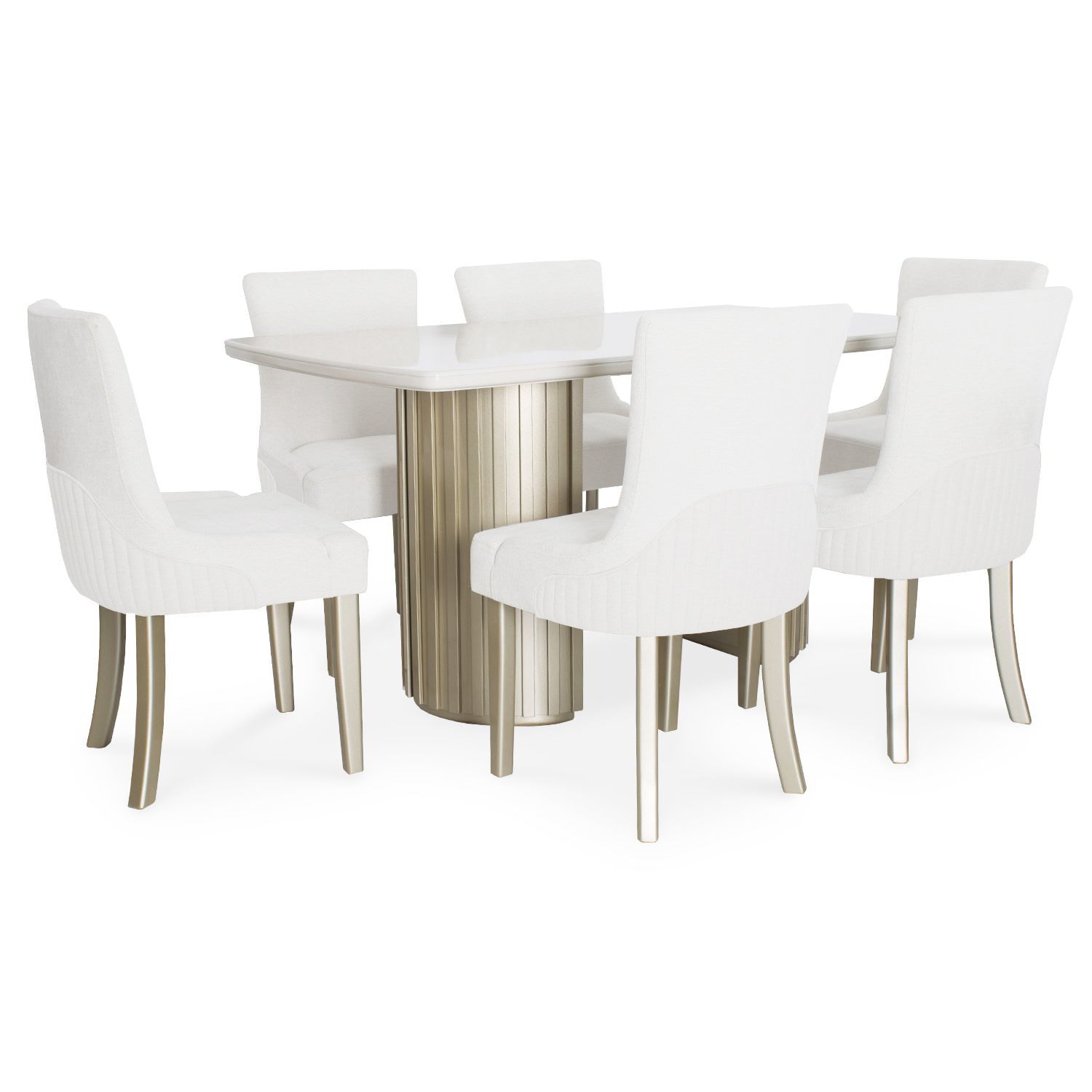 Comedor 6 Puestos Firence Eurolino Blanco Puro, Champaña