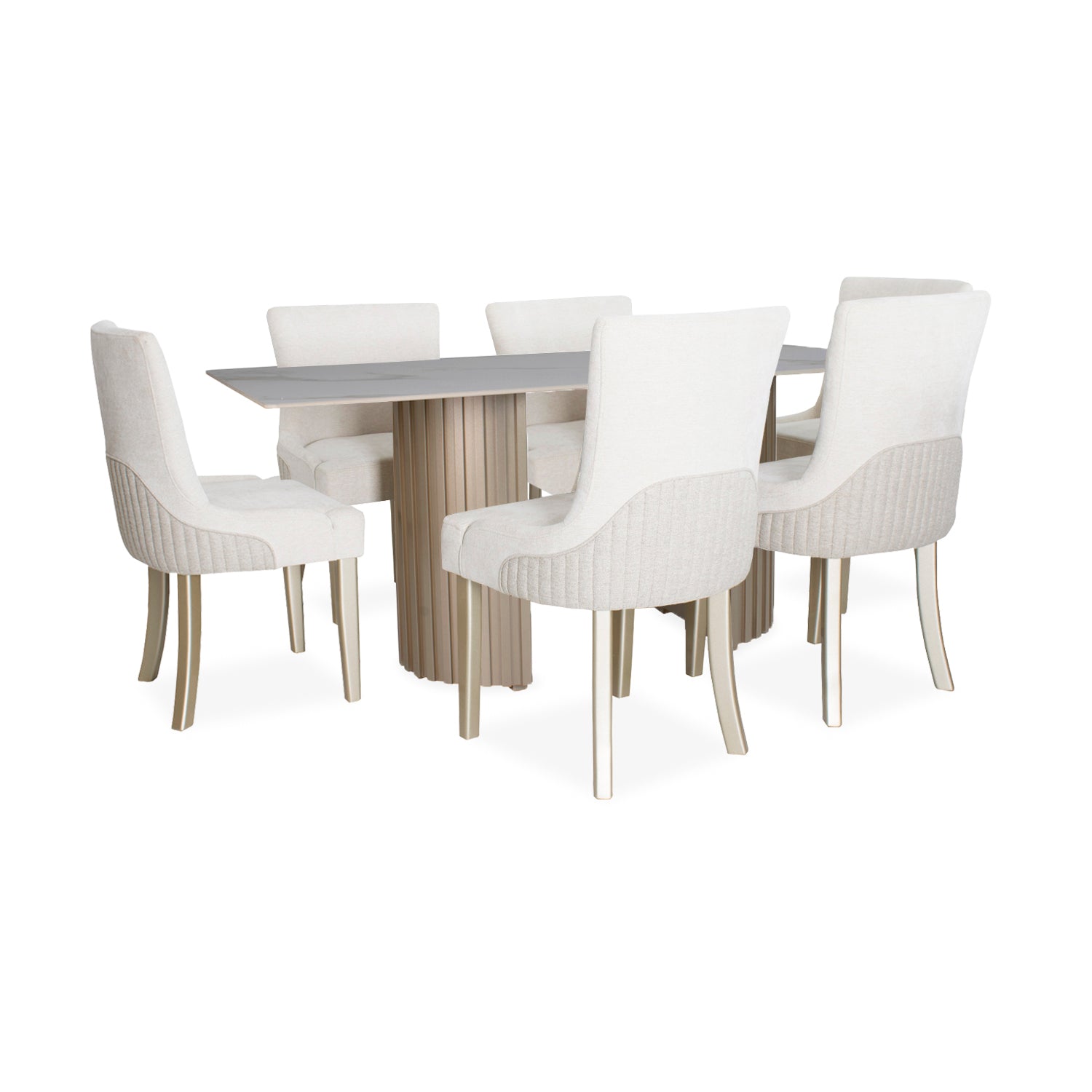 Comedor 6 Puestos Firence Lino Touch Almendra, Beige y Champaña