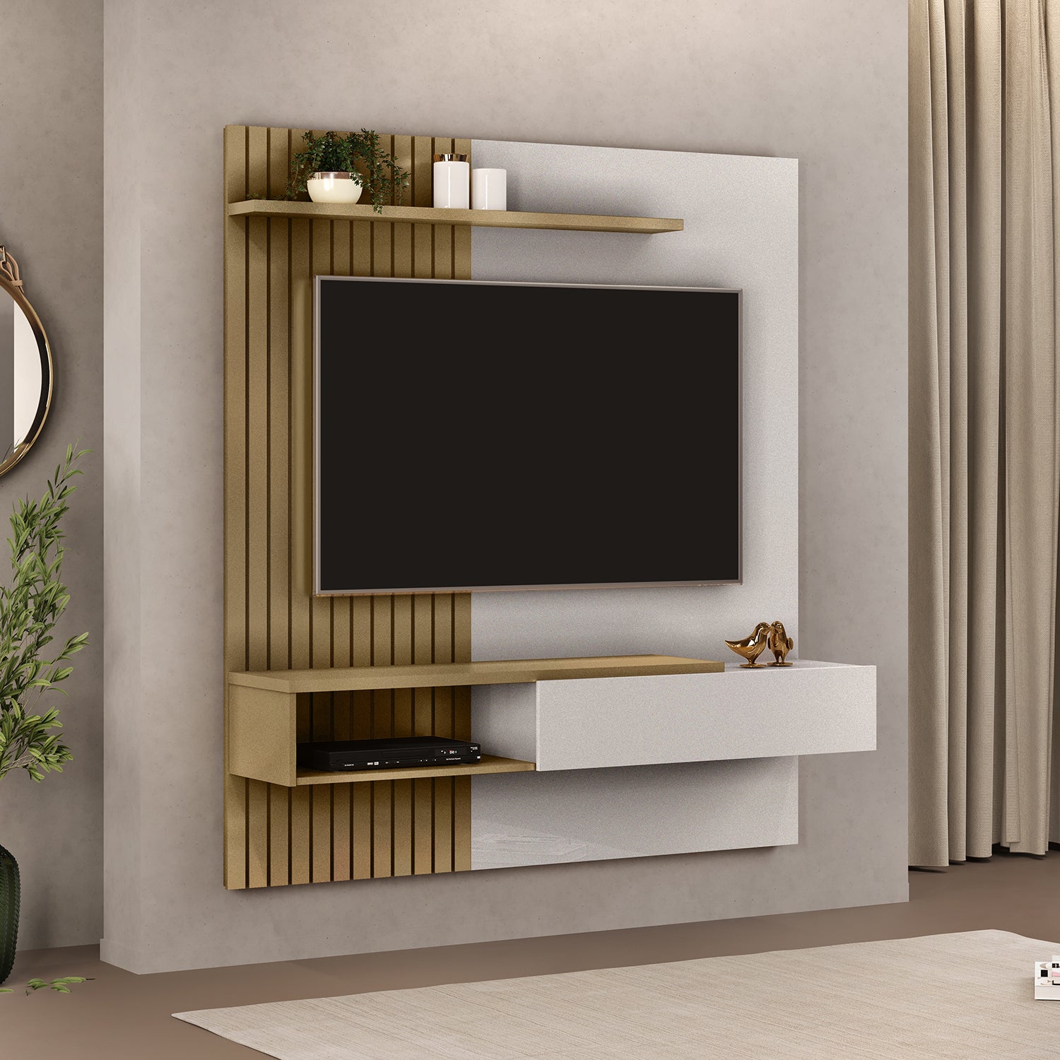 Panel de Tv Sari Blanco Perla, Champaña 150X164