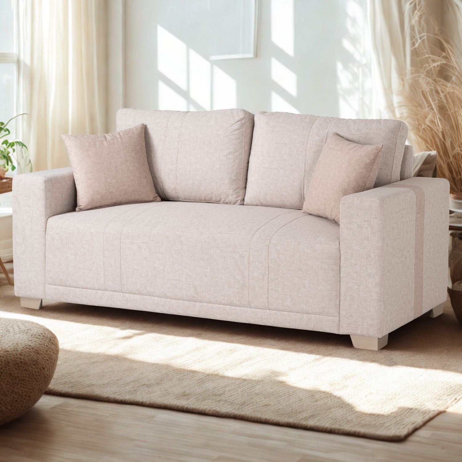 Sofá 3 Puestos Mark Velvet Idilio Beige, Champaña