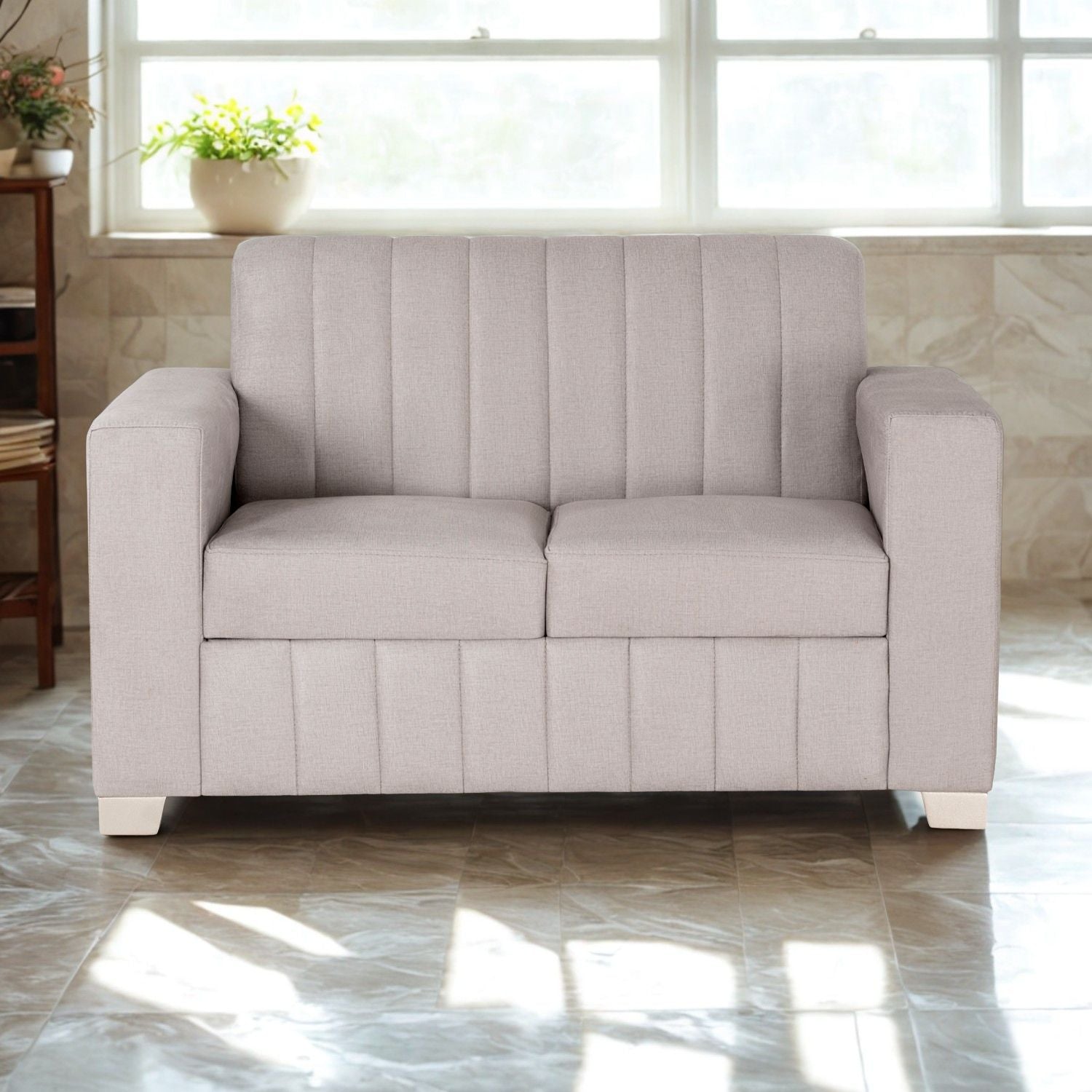 Sofá 2 Puestos Decko Velvet Anika Sand, Champaña